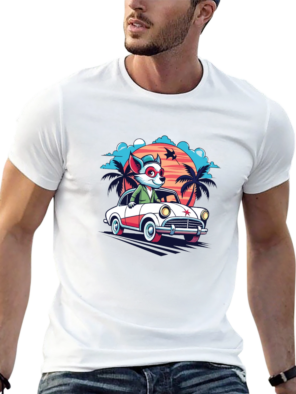Cool Cartoon Fox Car T-Shirt