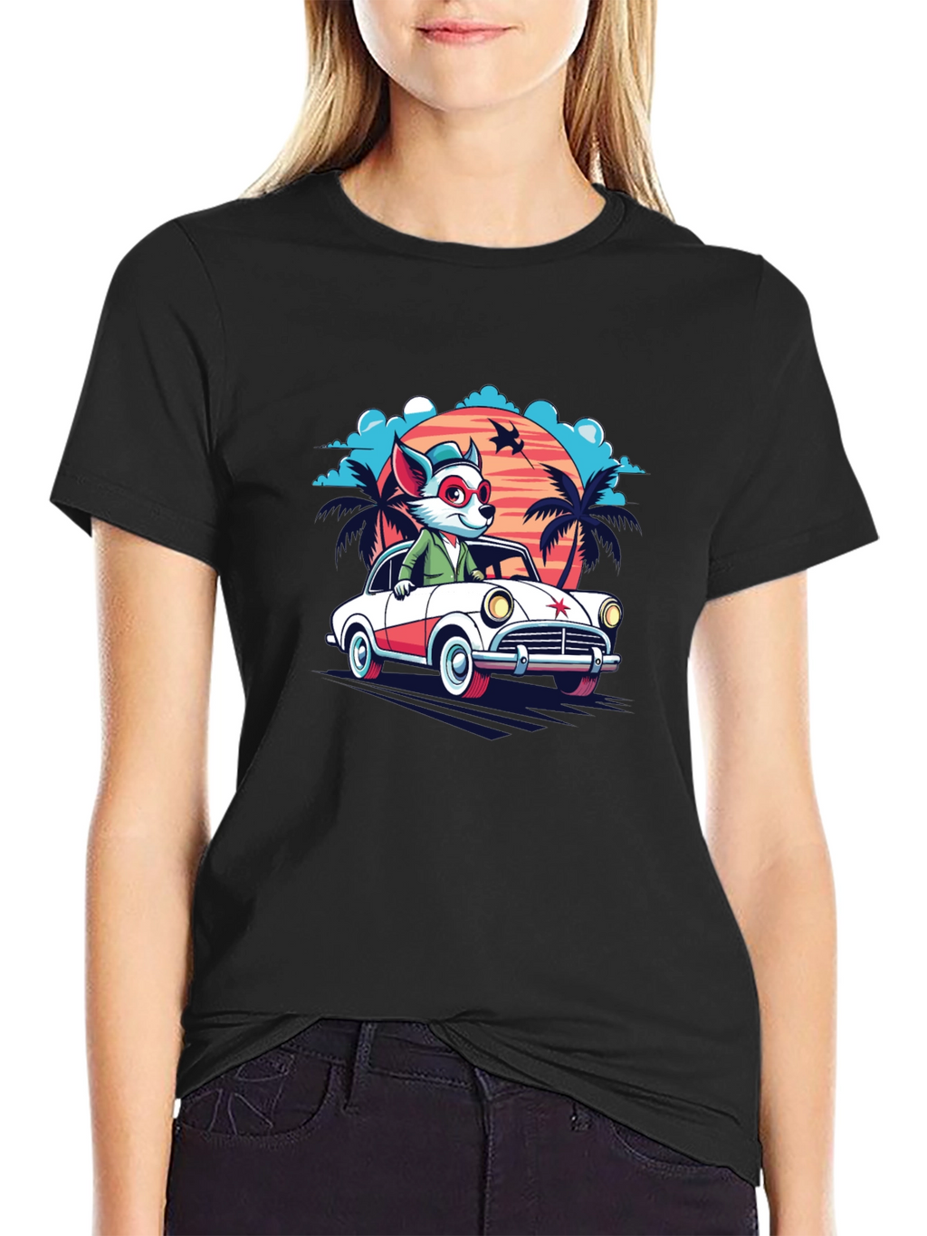Cool Cartoon Fox Car T-Shirt