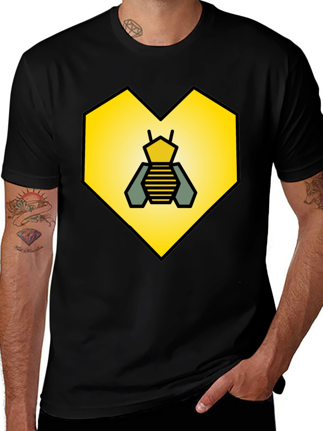 Bee Heart Graphic Tee - Black Cotton Blend Shirt