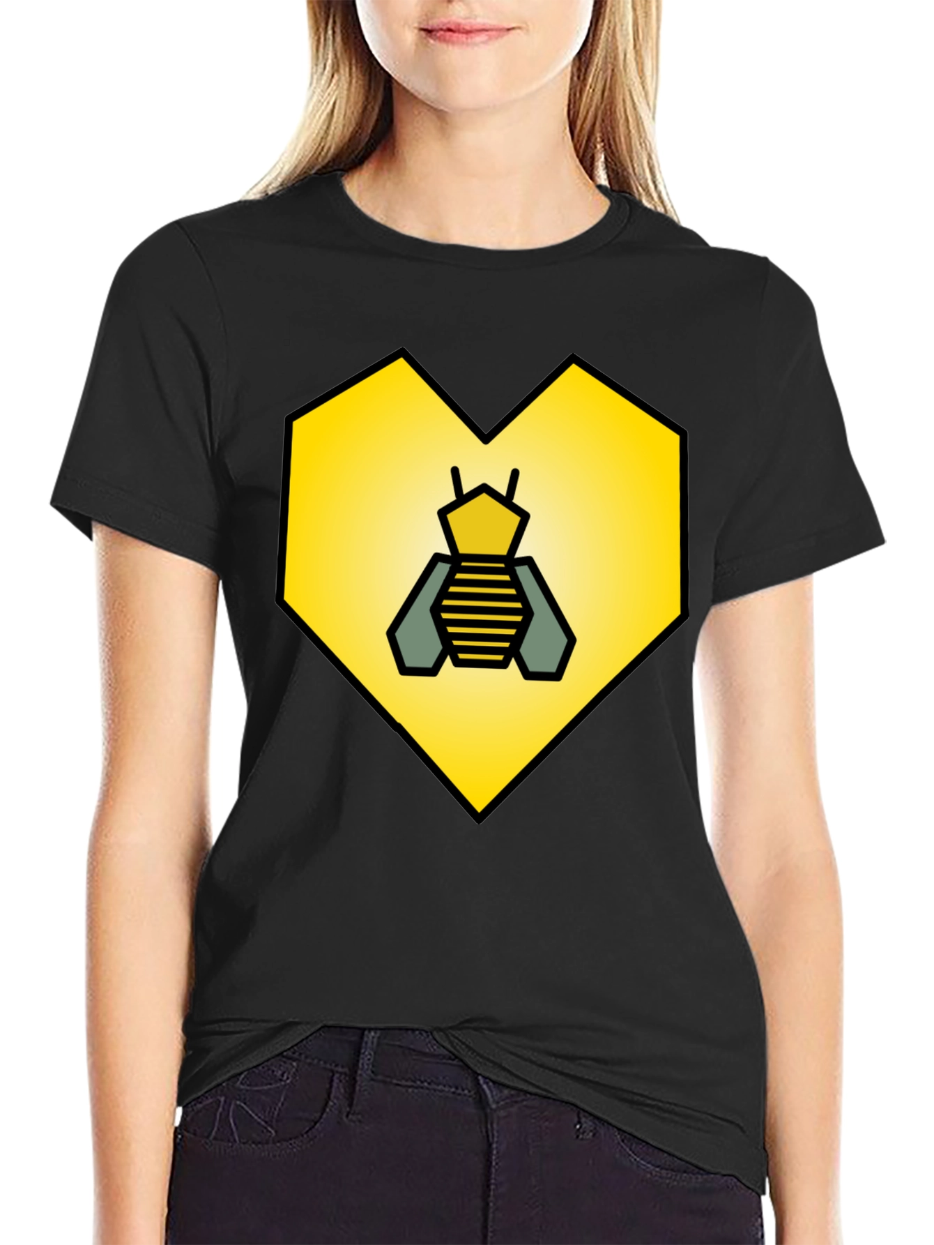 Bee Heart Graphic Tee - Black Cotton Blend Shirt