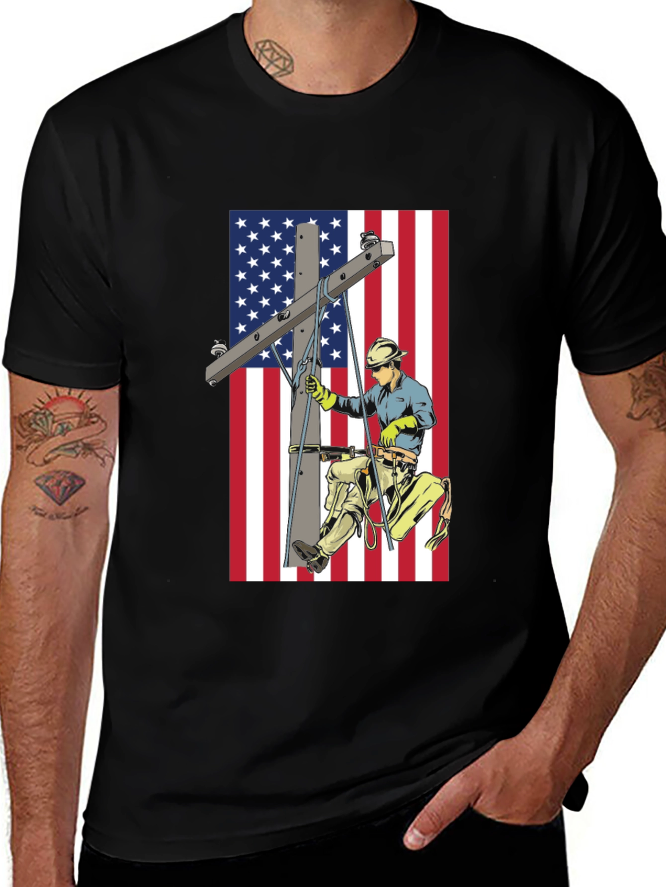 Electric Lineman American Flag Graphic T-Shirt