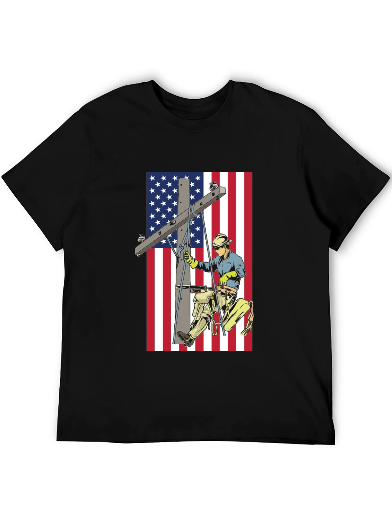 Electric Lineman American Flag Graphic T-Shirt