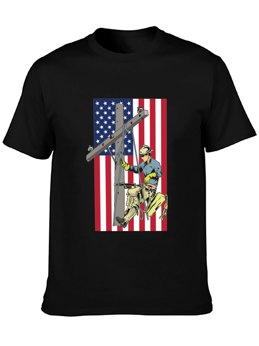 Electric Lineman American Flag Graphic T-Shirt