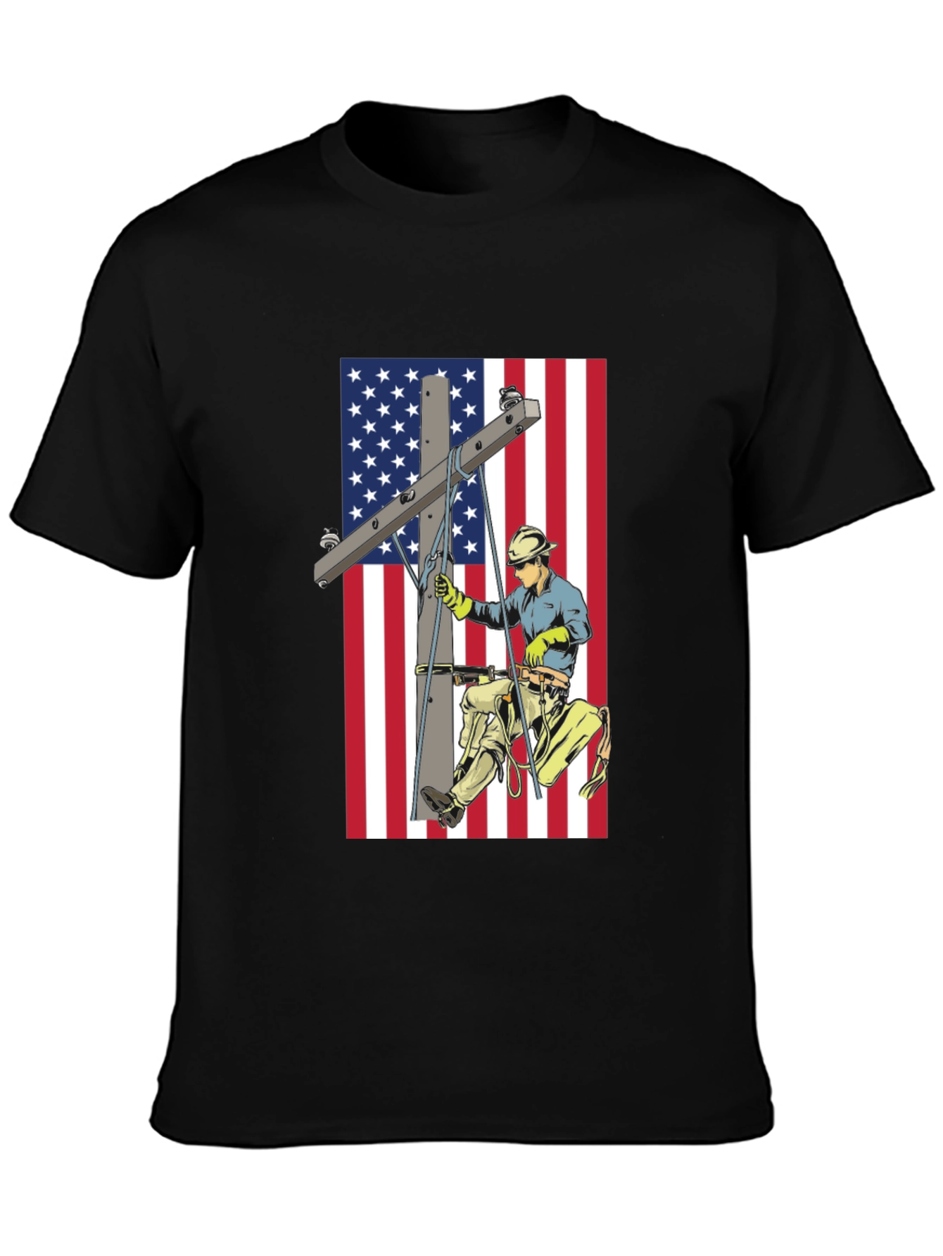 Electric Lineman American Flag Graphic T-Shirt