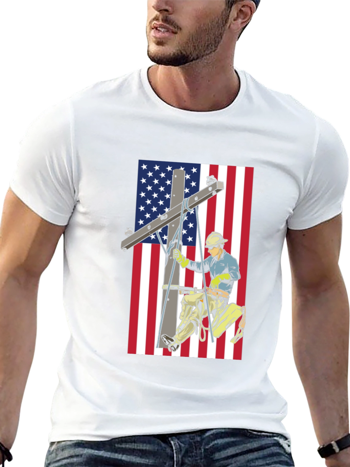 Electric Lineman American Flag Graphic T-Shirt