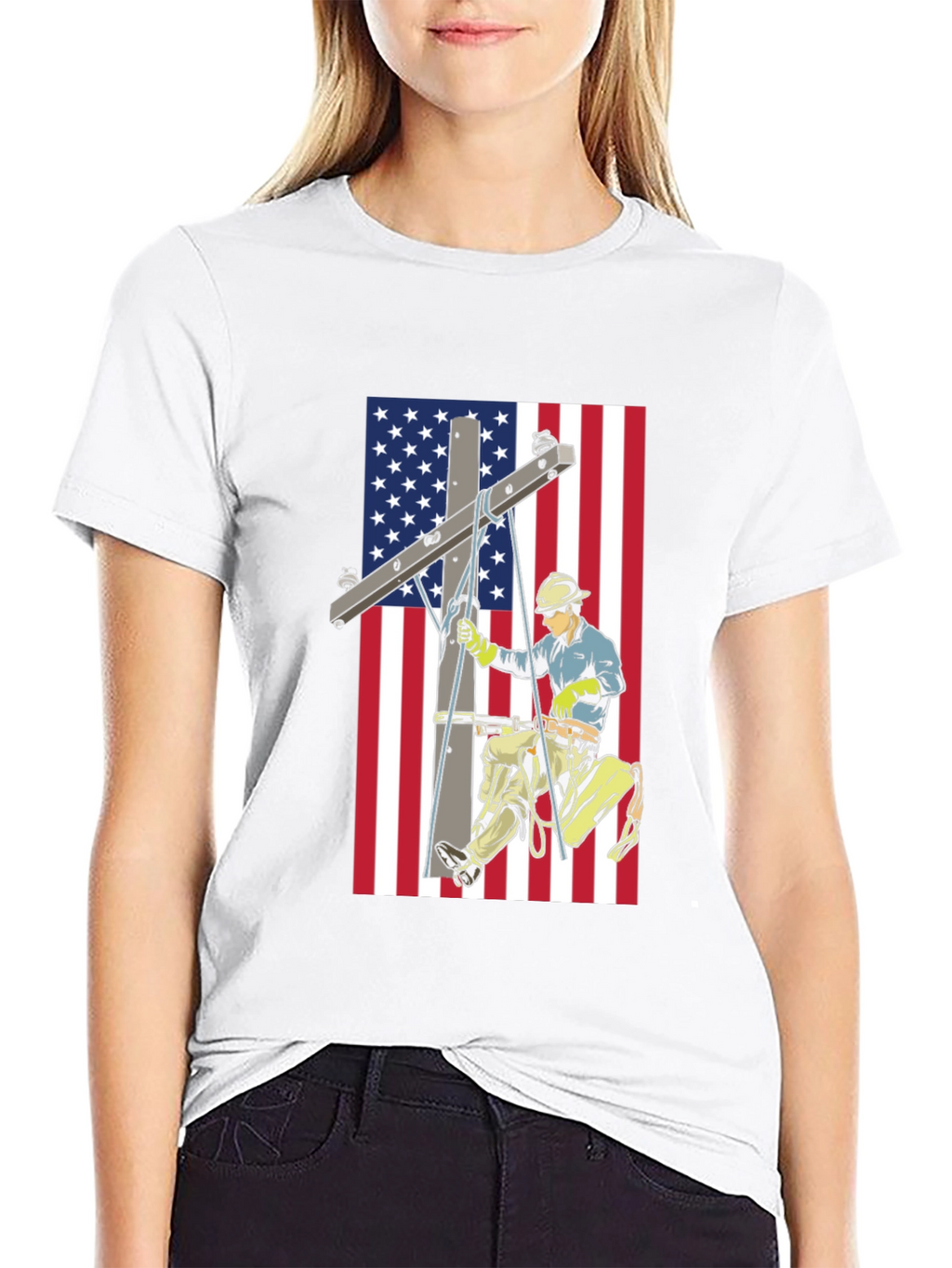 Electric Lineman American Flag Graphic T-Shirt