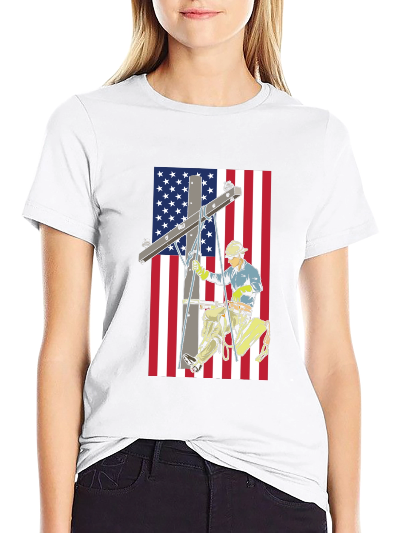 Electric Lineman American Flag Graphic T-Shirt