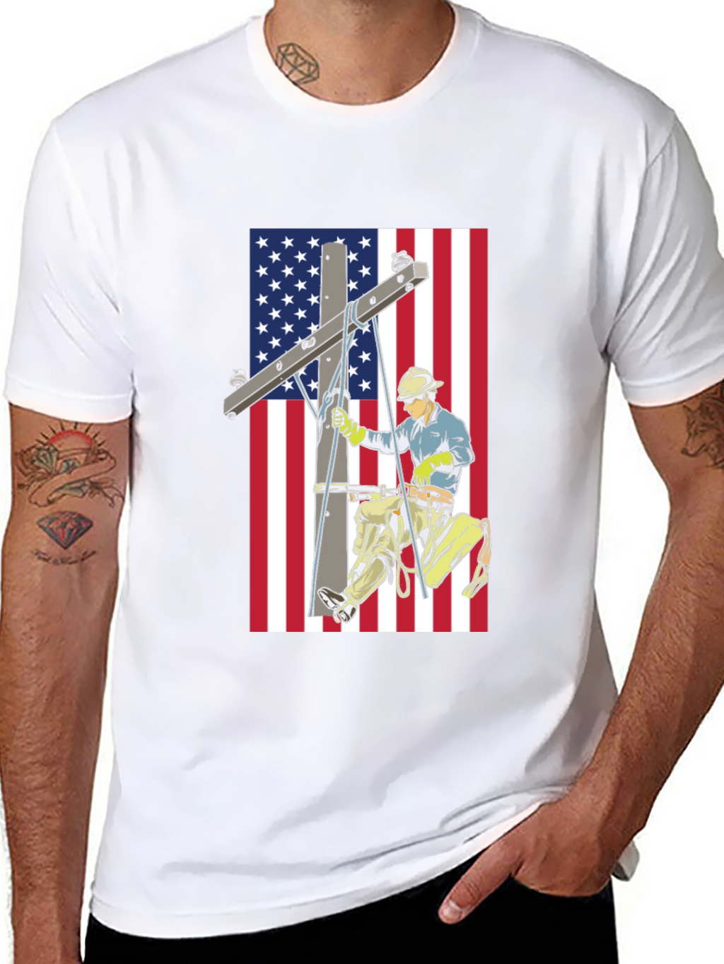 Electric Lineman American Flag Graphic T-Shirt