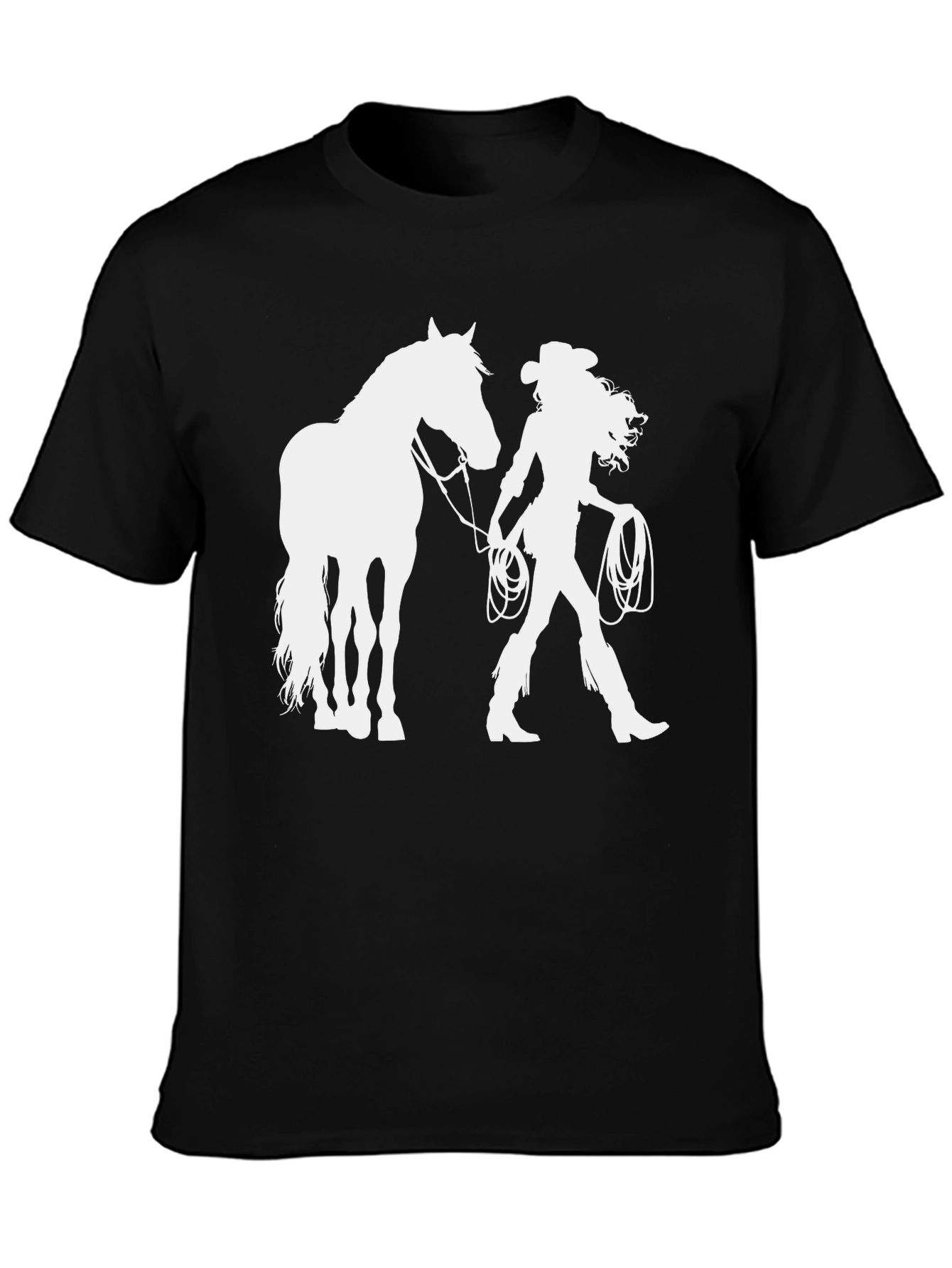 Cowgirl & Horse Graphic T-Shirt - Black