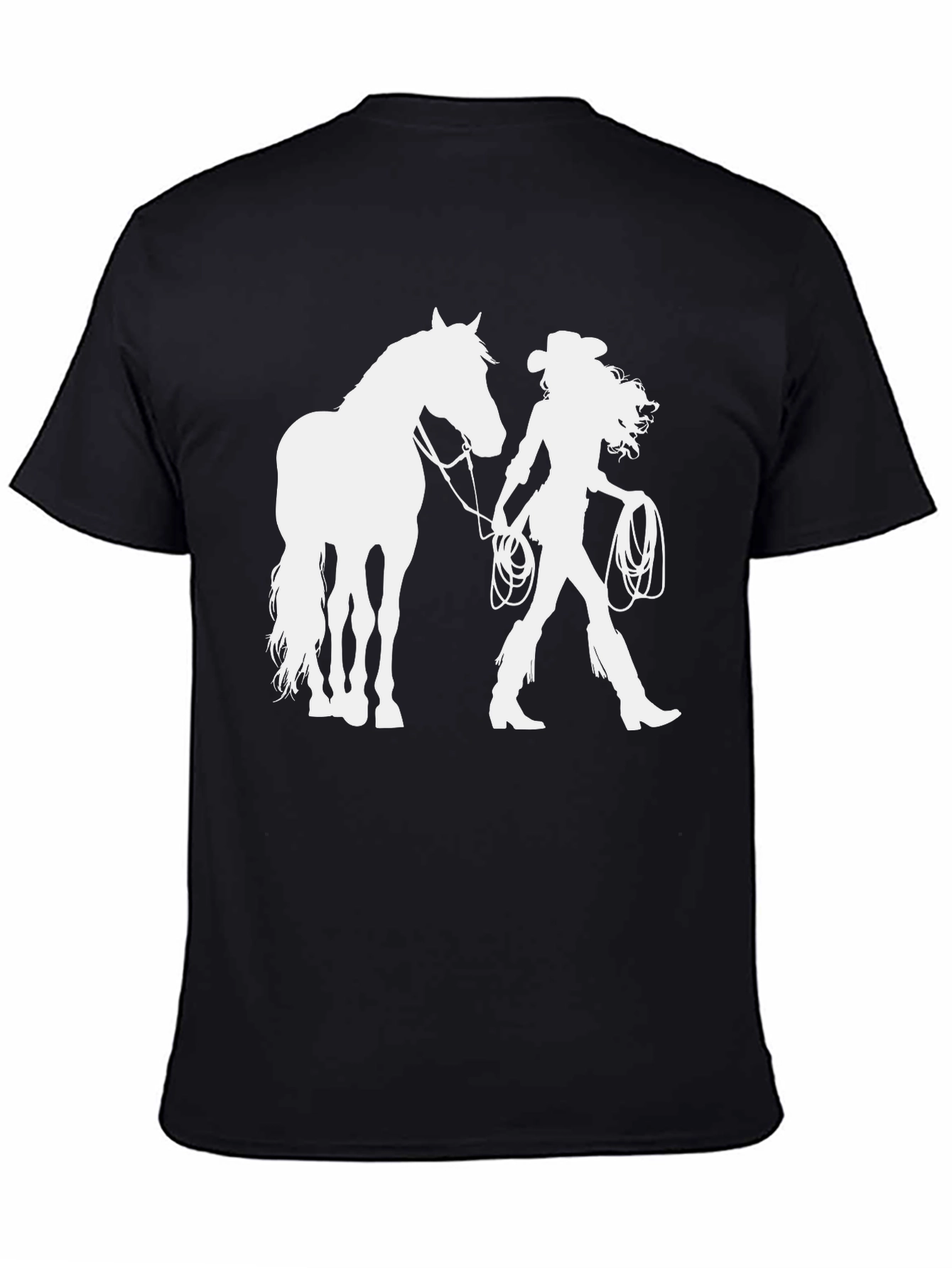 Cowgirl & Horse Graphic T-Shirt - Black