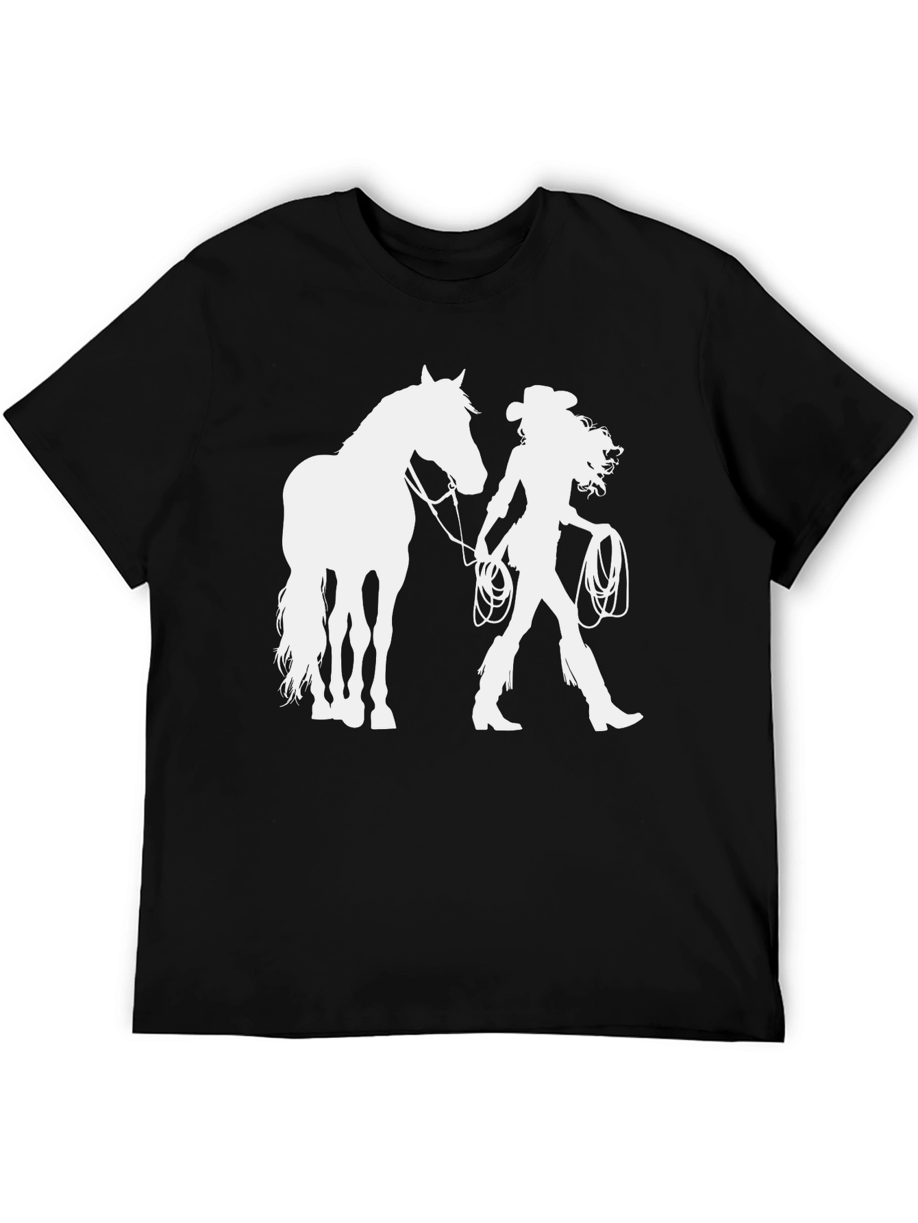 Cowgirl & Horse Graphic T-Shirt - Black
