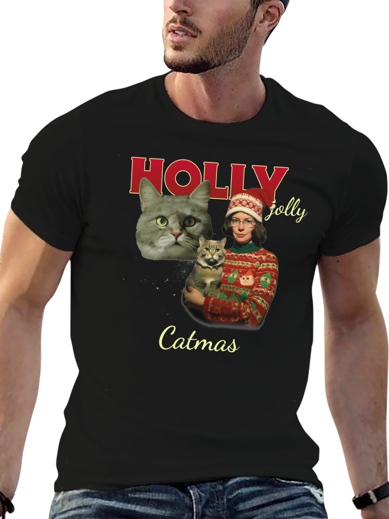 Catmas Holiday T-Shirt - Holly Jolly Christmas Cat Tee