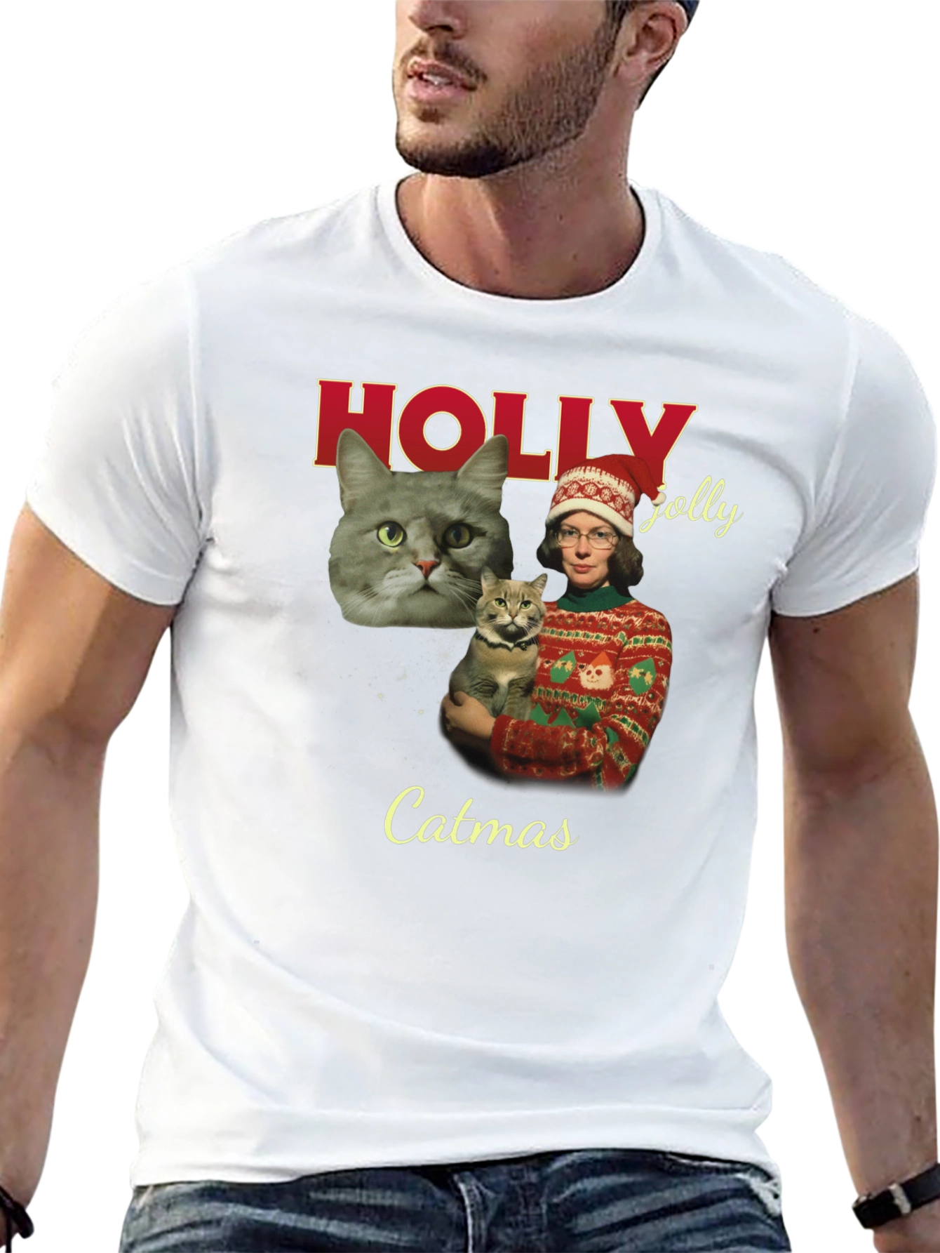 Catmas Holiday T-Shirt - Holly Jolly Christmas Cat Tee