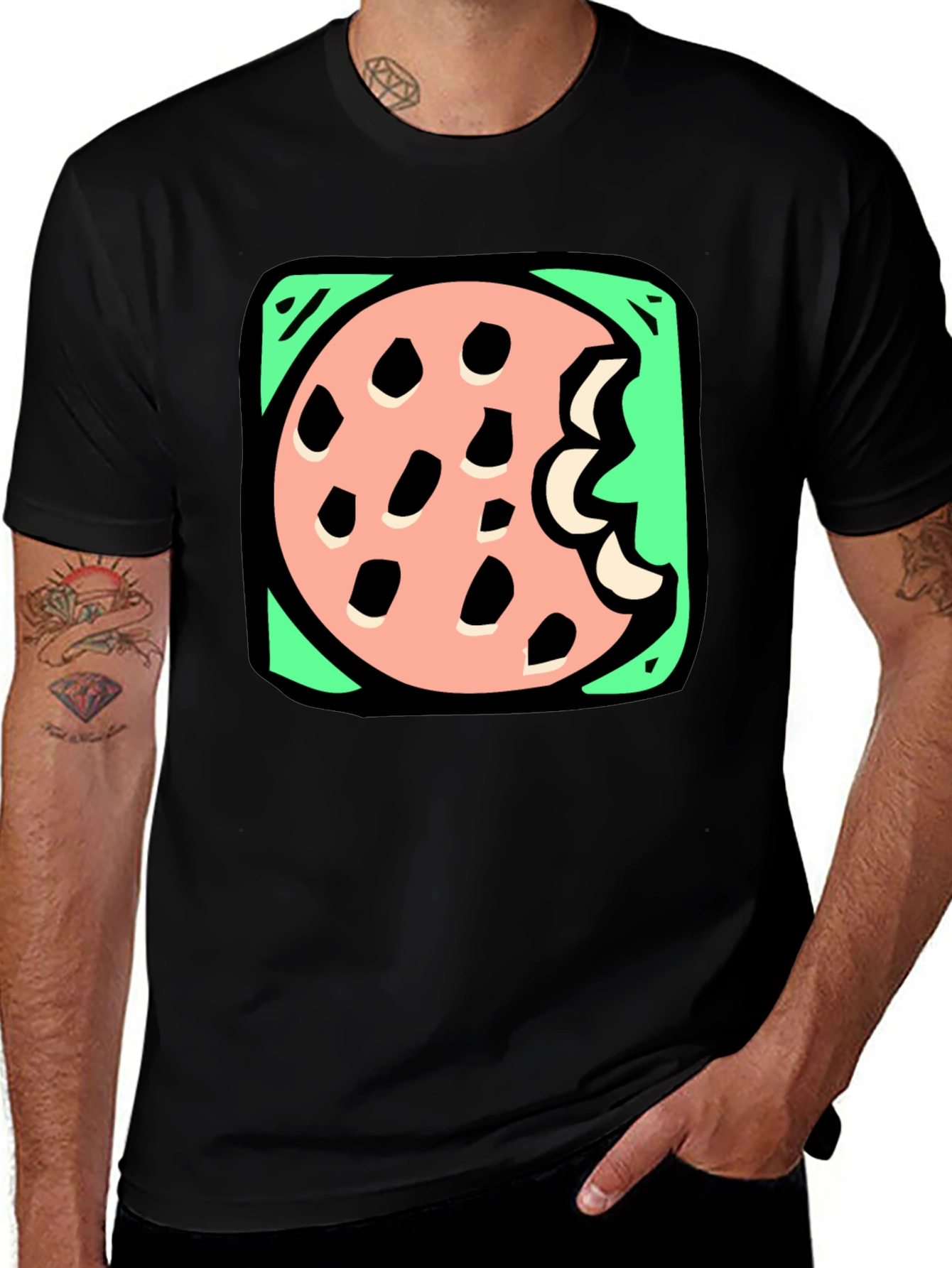 Cookie Bite Graphic Tee - Black Cotton T-Shirt