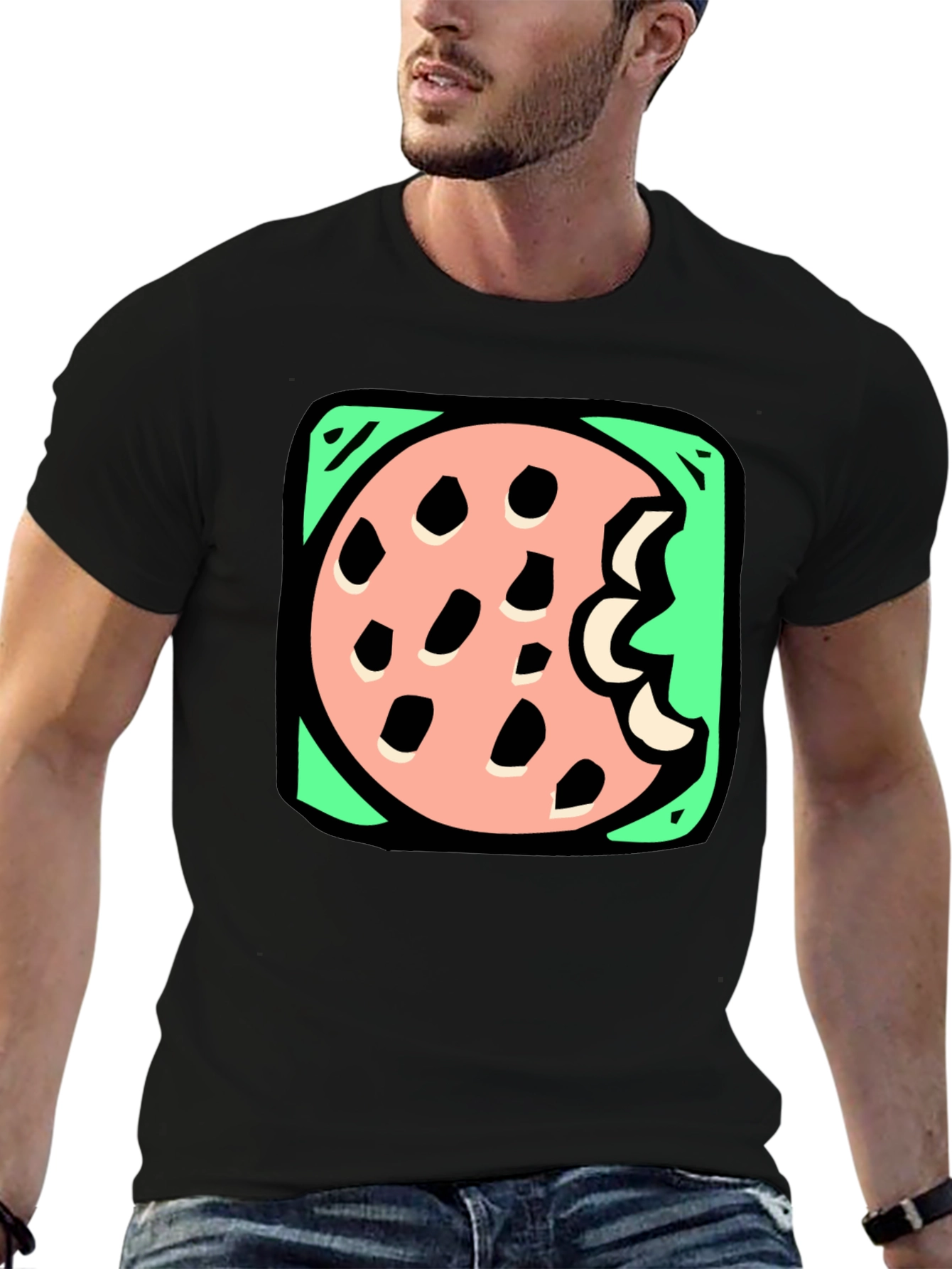 Cookie Bite Graphic Tee - Black Cotton T-Shirt