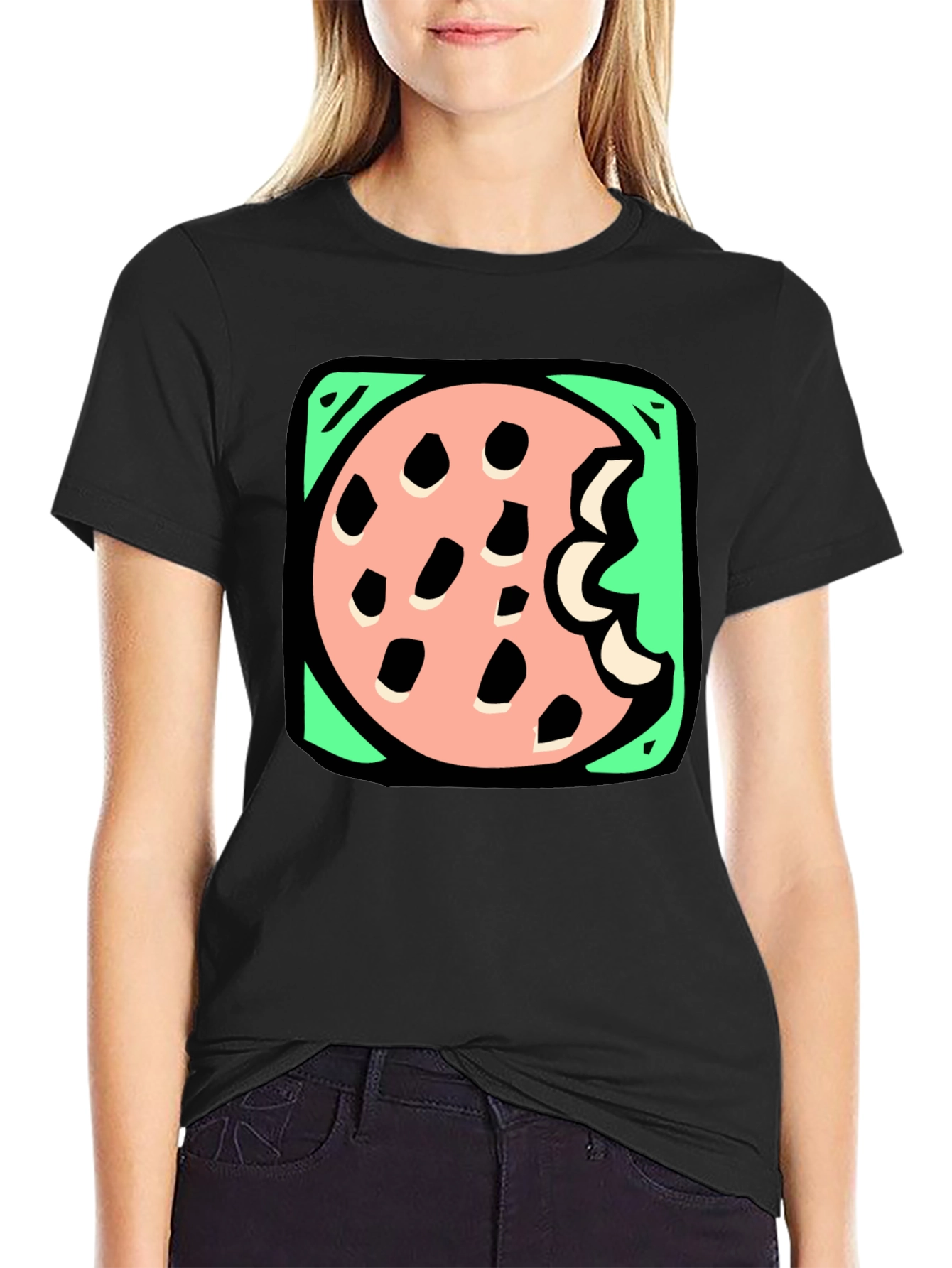 Cookie Bite Graphic Tee - Black Cotton T-Shirt