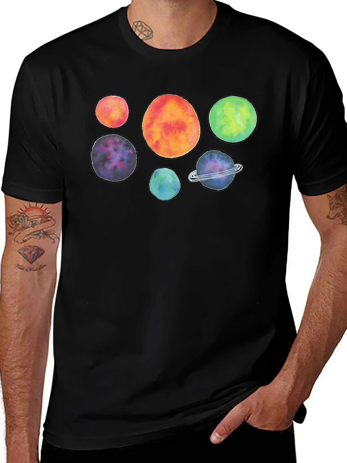Cosmic Watercolor Planet Graphic T-Shirt