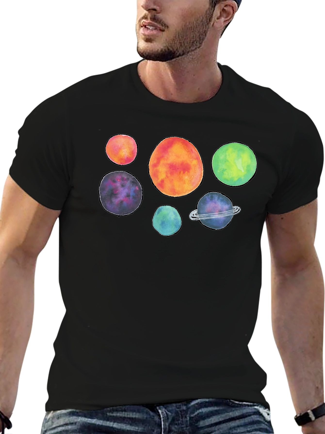 Cosmic Watercolor Planet Graphic T-Shirt