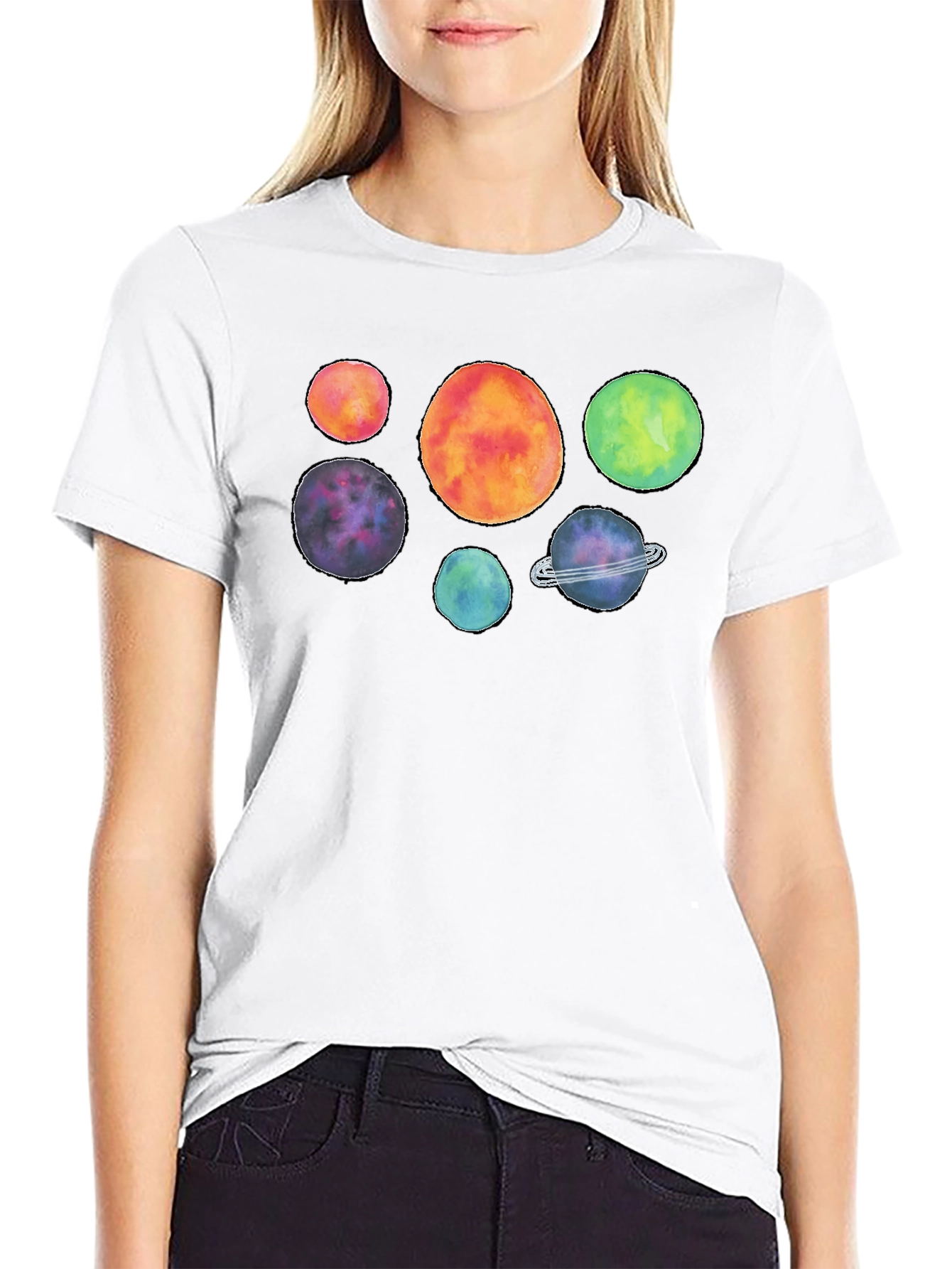 Cosmic Watercolor Planet Graphic T-Shirt