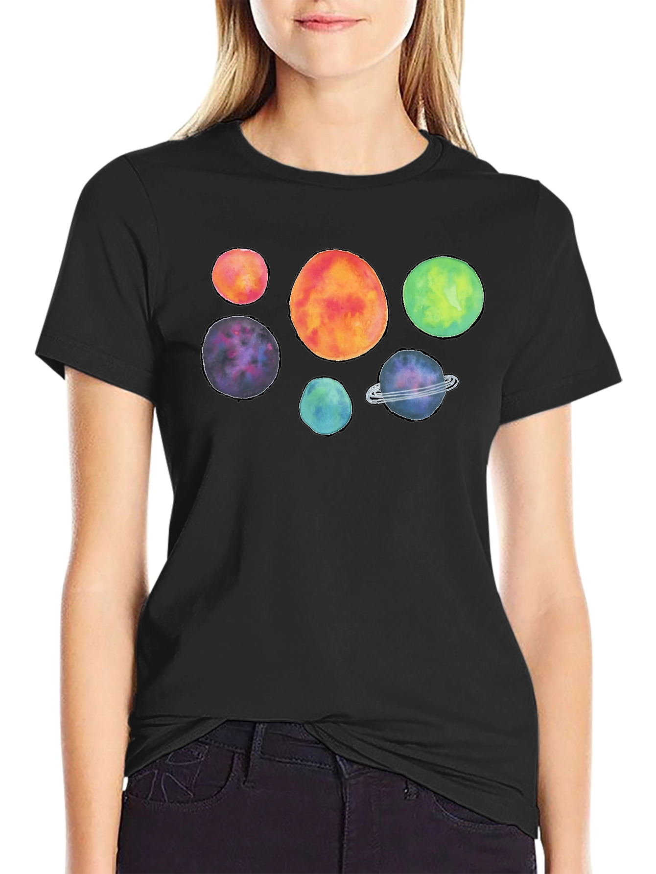 Cosmic Watercolor Planet Graphic T-Shirt