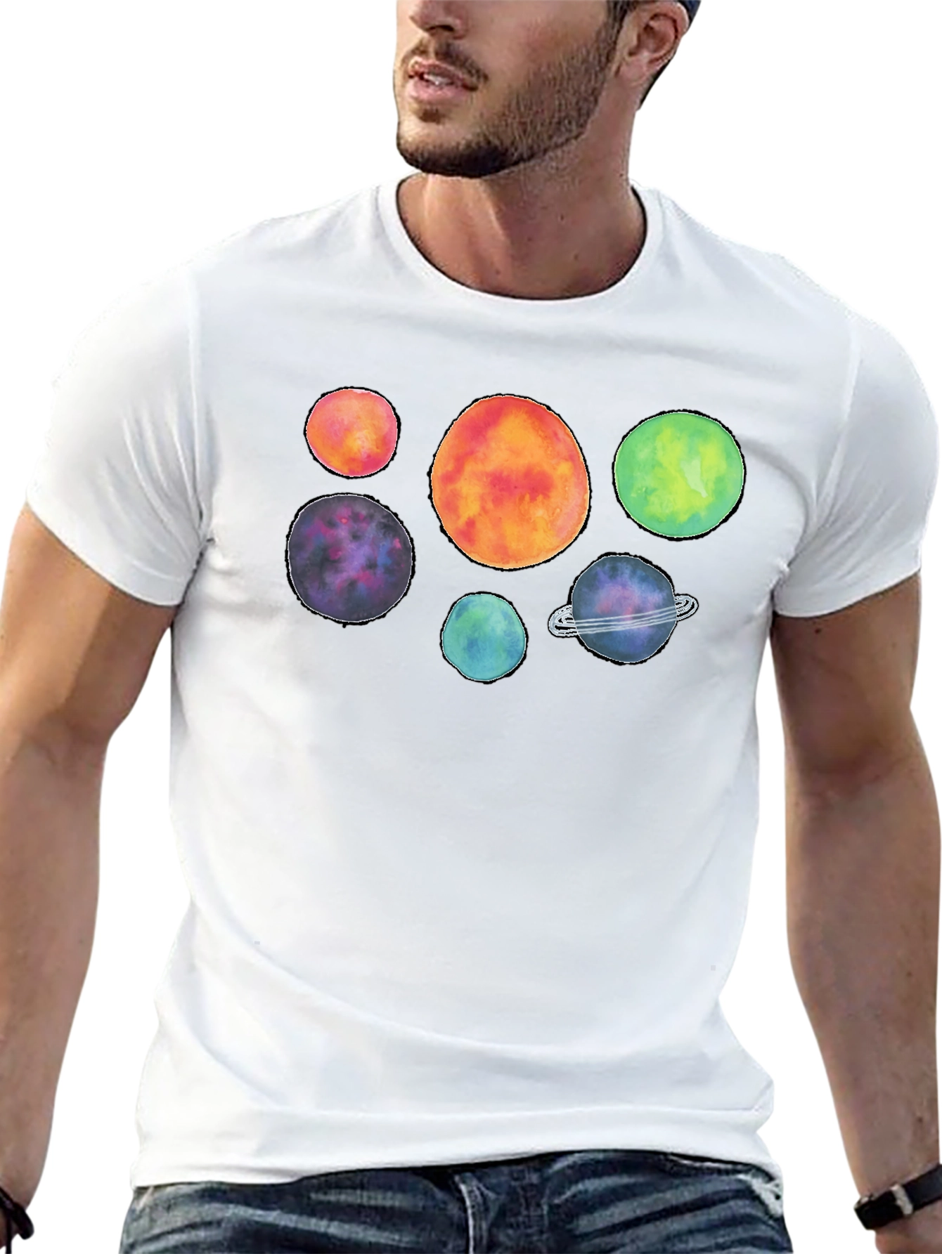 Cosmic Watercolor Planet Graphic T-Shirt