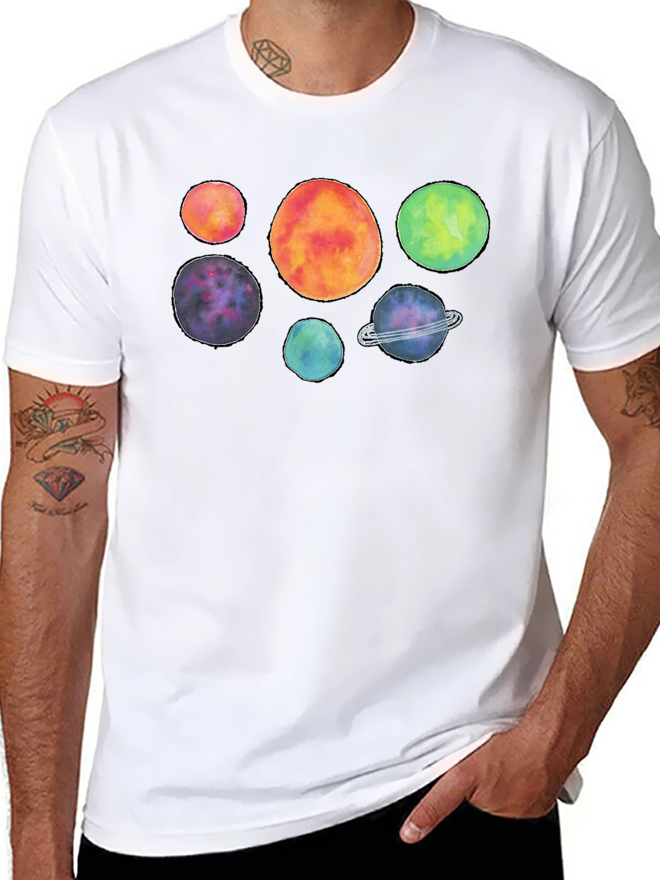 Cosmic Watercolor Planet Graphic T-Shirt