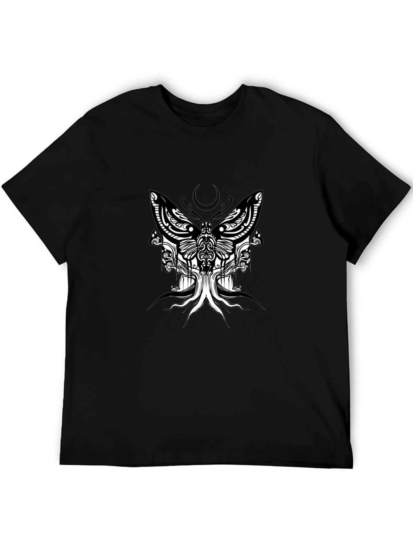 Abstract Butterfly Graphic Tee - Black Cotton Blend T-Shirt