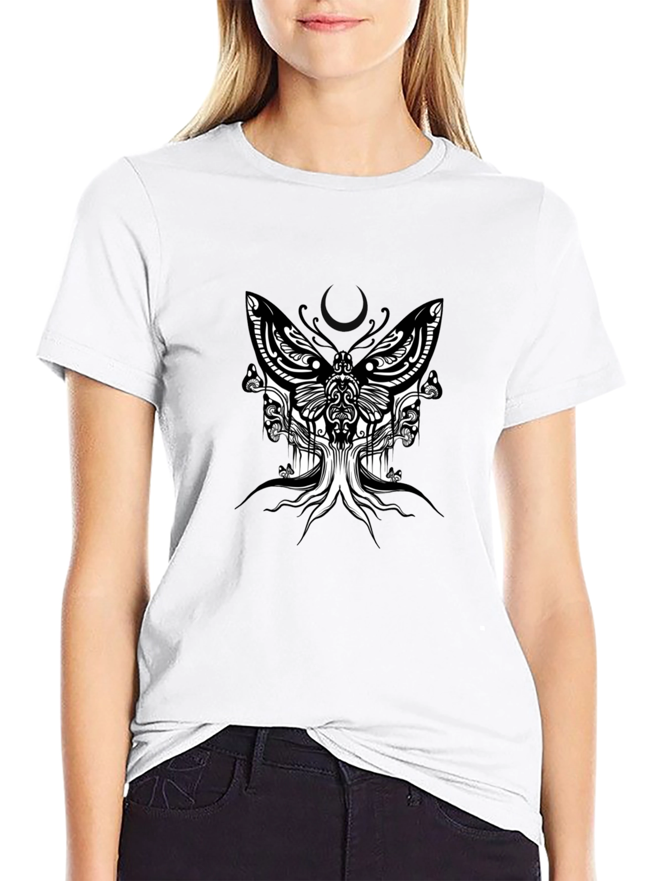 Abstract Butterfly Graphic Tee - Black Cotton Blend T-Shirt