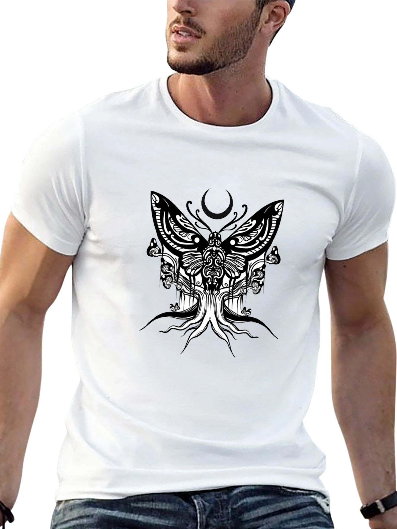 Abstract Butterfly Graphic Tee - Black Cotton Blend T-Shirt