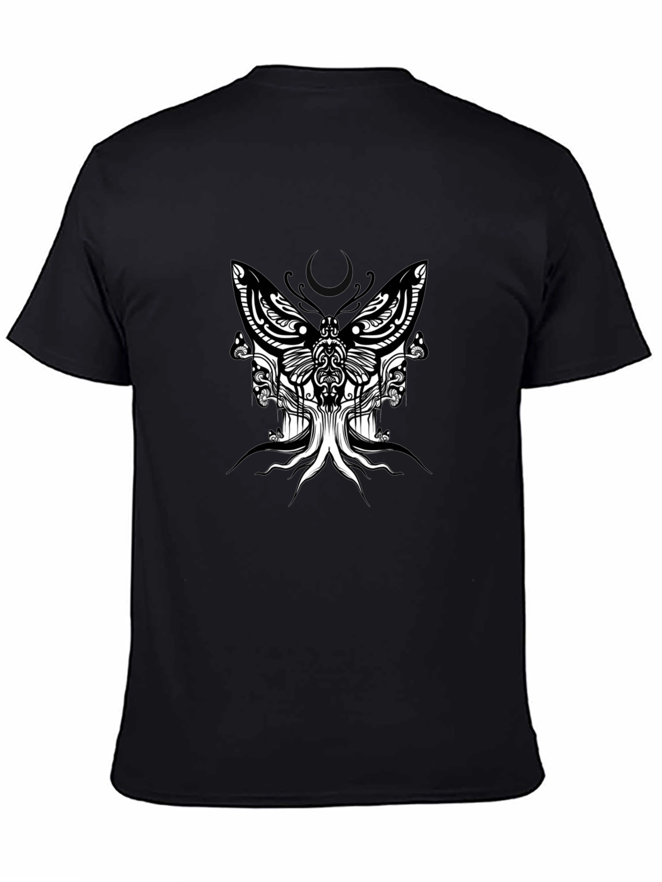 Abstract Butterfly Graphic Tee - Black Cotton Blend T-Shirt
