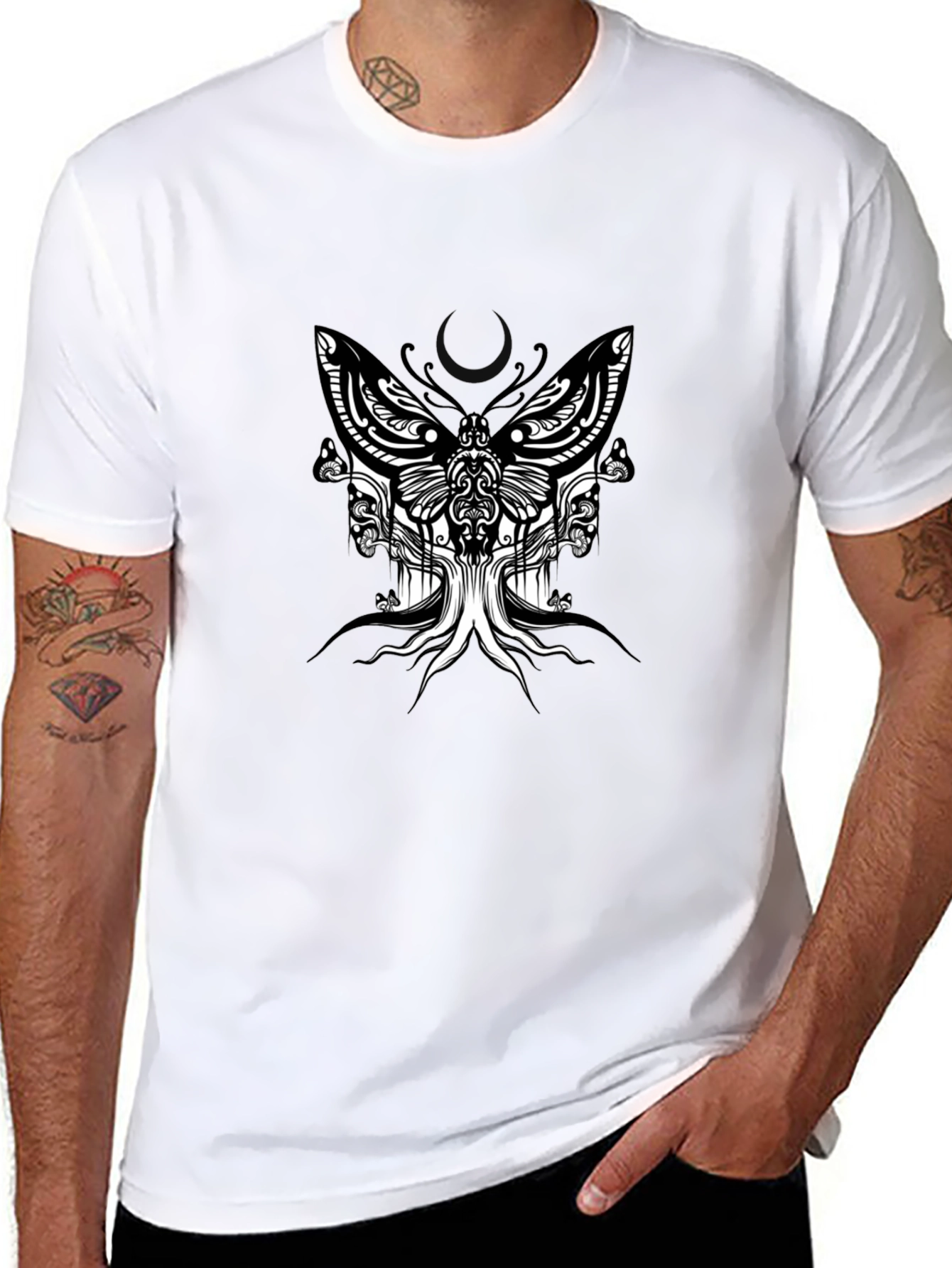 Abstract Butterfly Graphic Tee - Black Cotton Blend T-Shirt