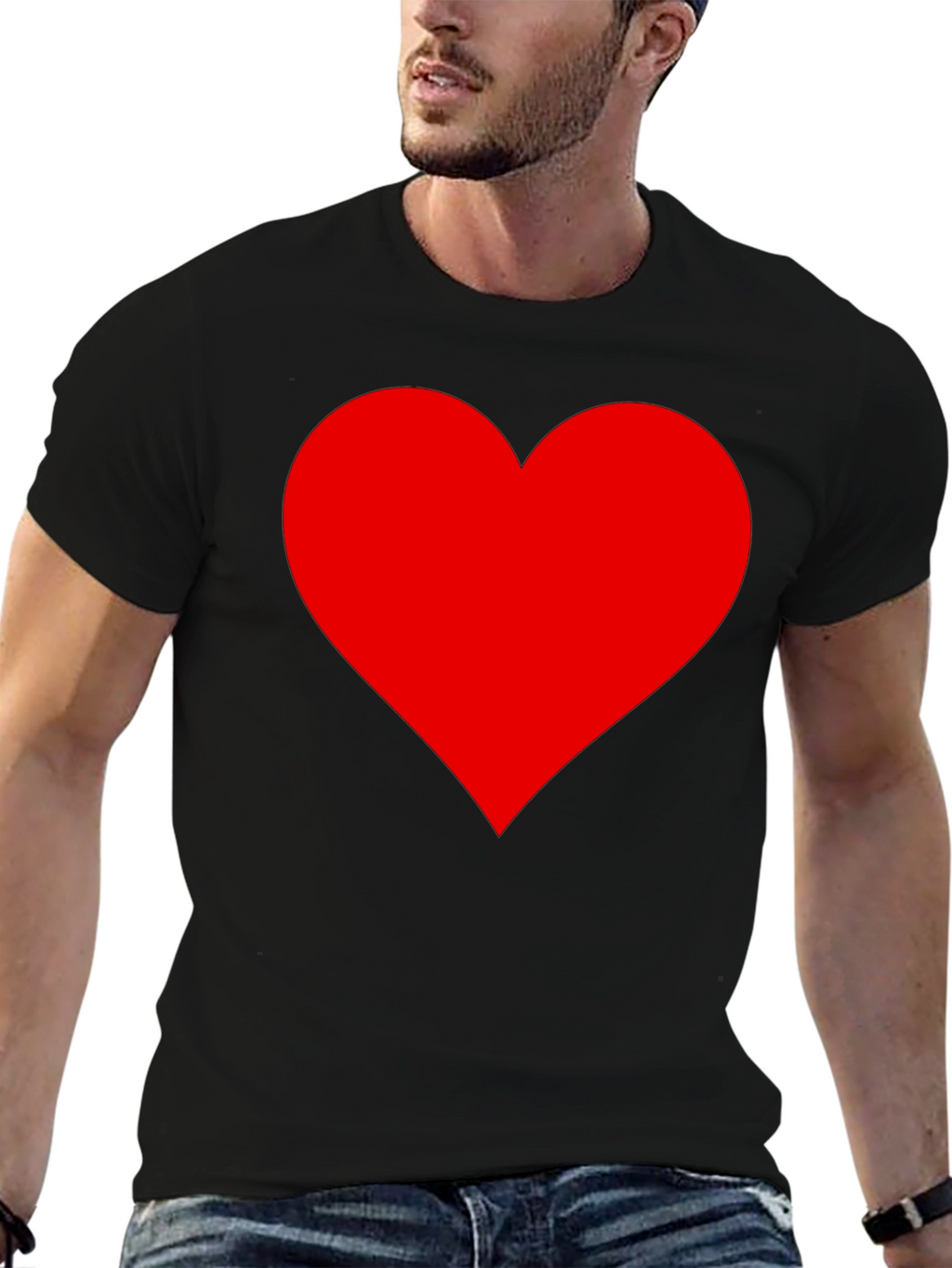Bold Red Heart Graphic Black T-Shirt