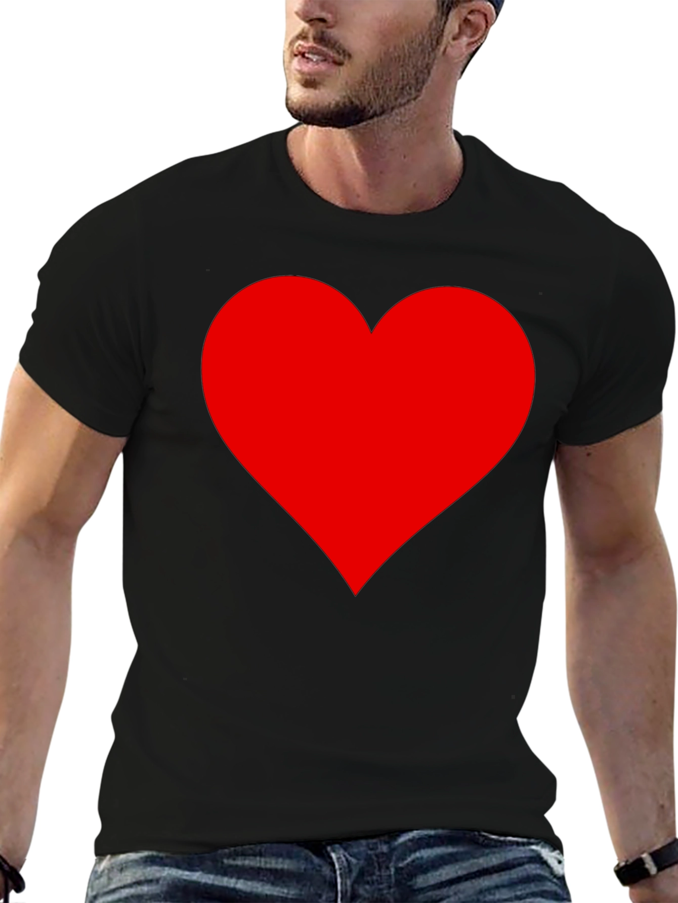 Bold Red Heart Graphic Black T-Shirt