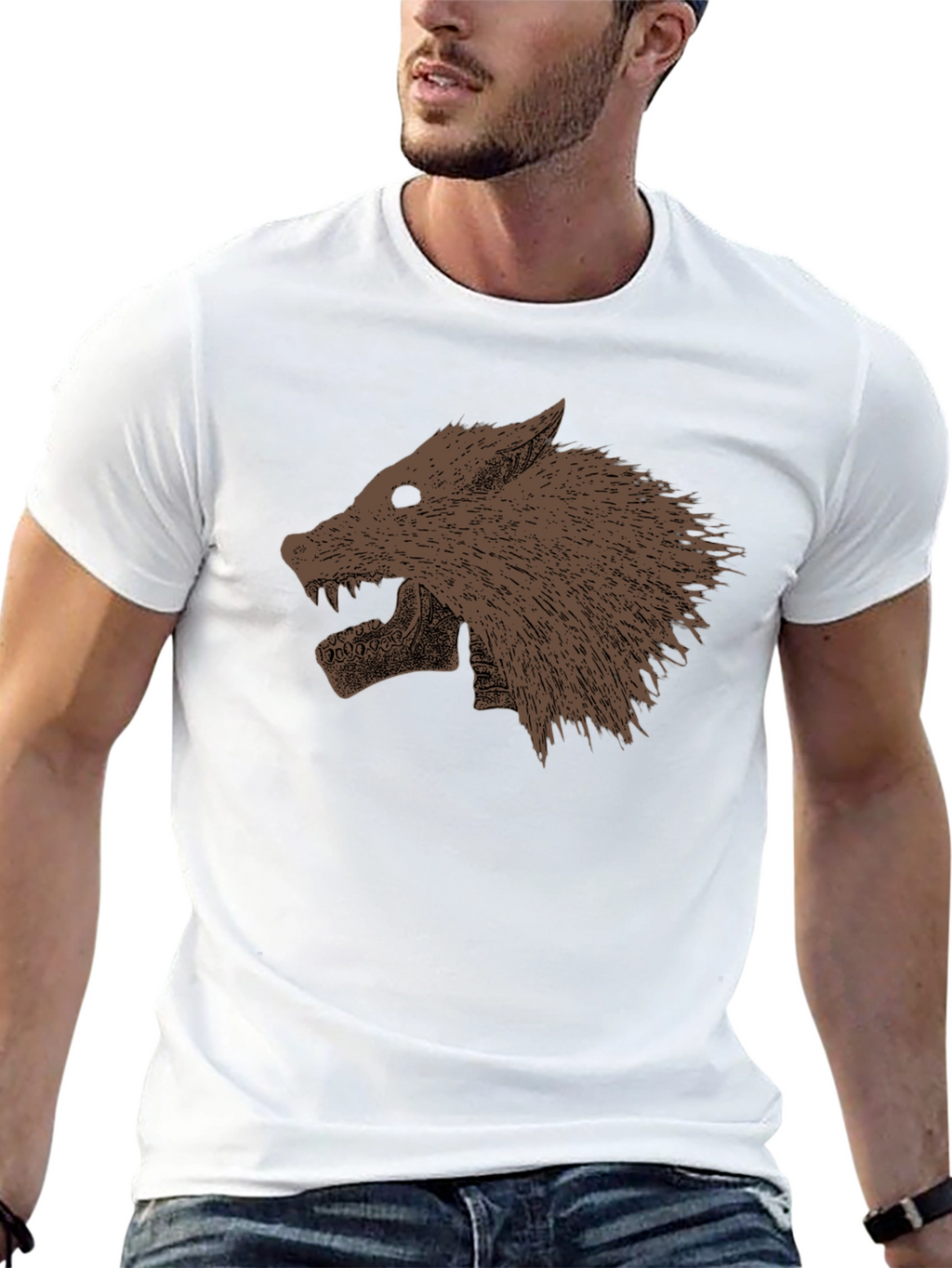 Black T-Shirt with Wolf Graphic