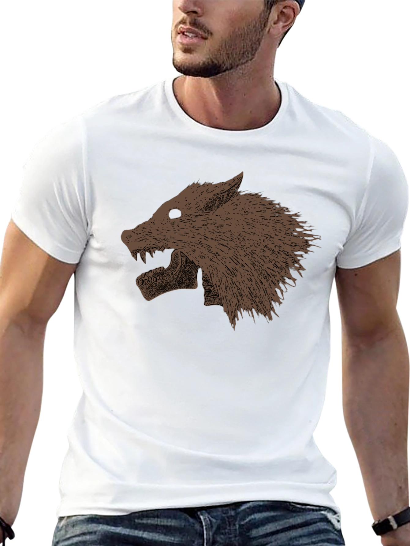 Black T-Shirt with Wolf Graphic