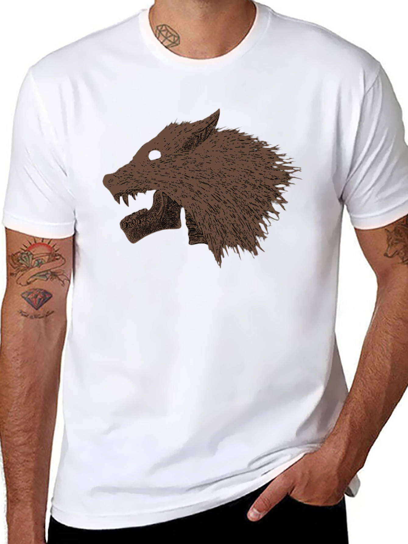 Black T-Shirt with Wolf Graphic