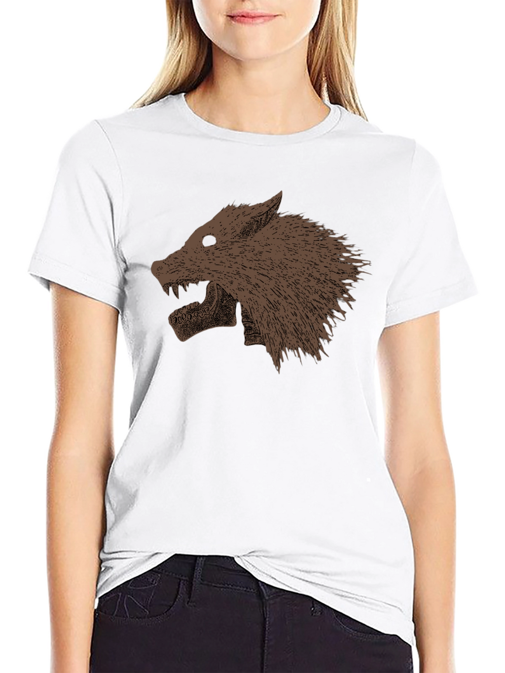 Black T-Shirt with Wolf Graphic