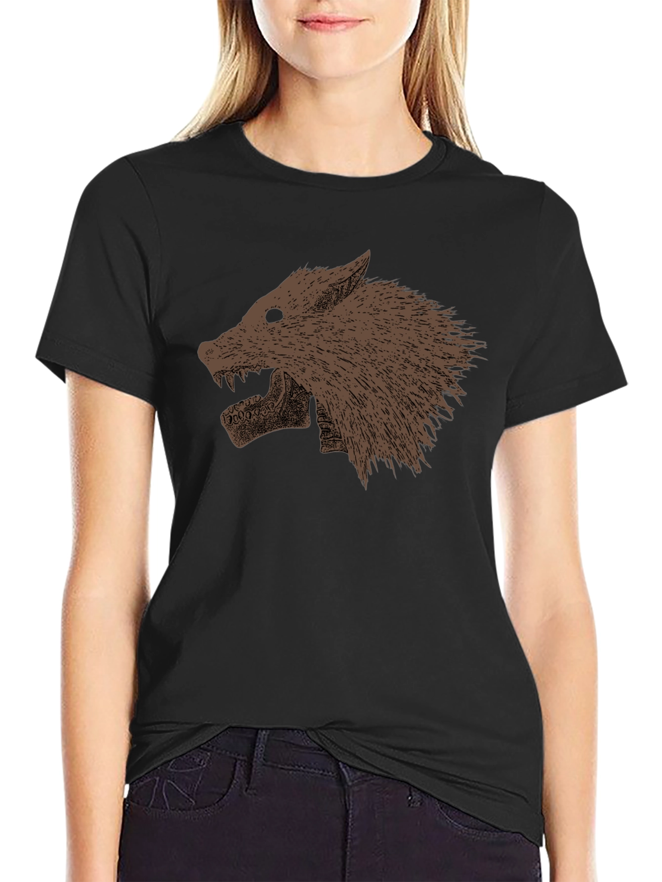 Black T-Shirt with Wolf Graphic