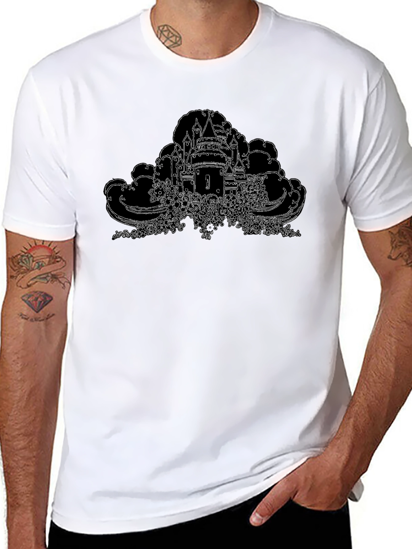 Castle Print Black Graphic Tee