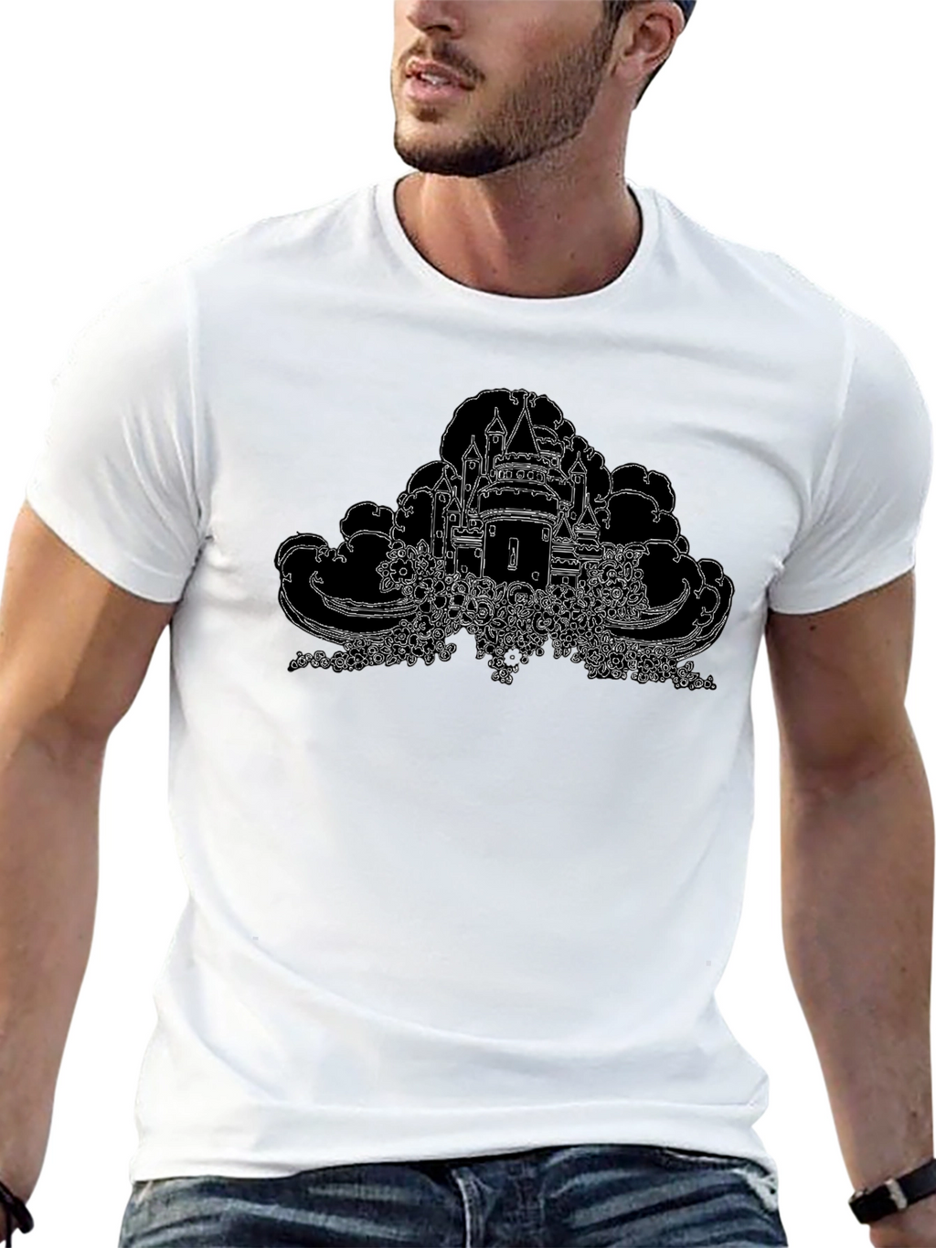 Castle Print Black Graphic Tee