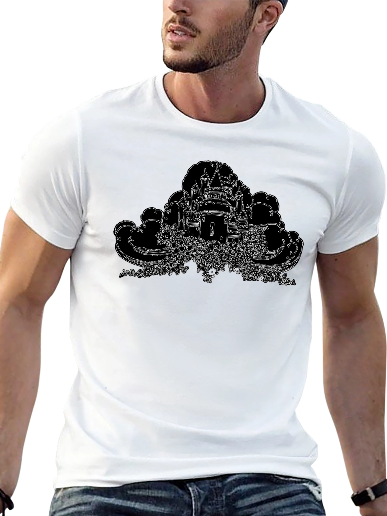 Castle Print Black Graphic Tee