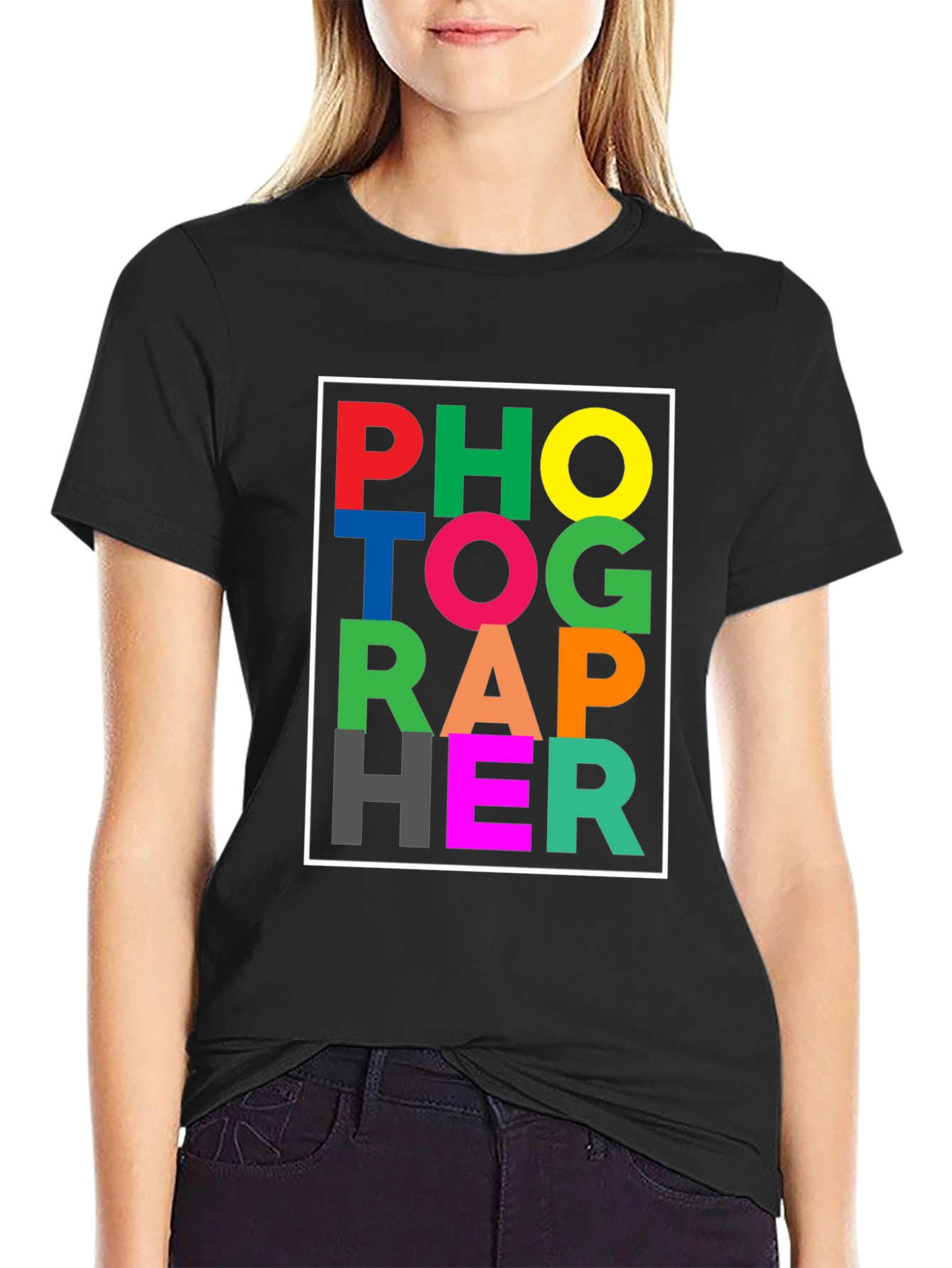 Colorful Photographer Graphic Black T-Shirt