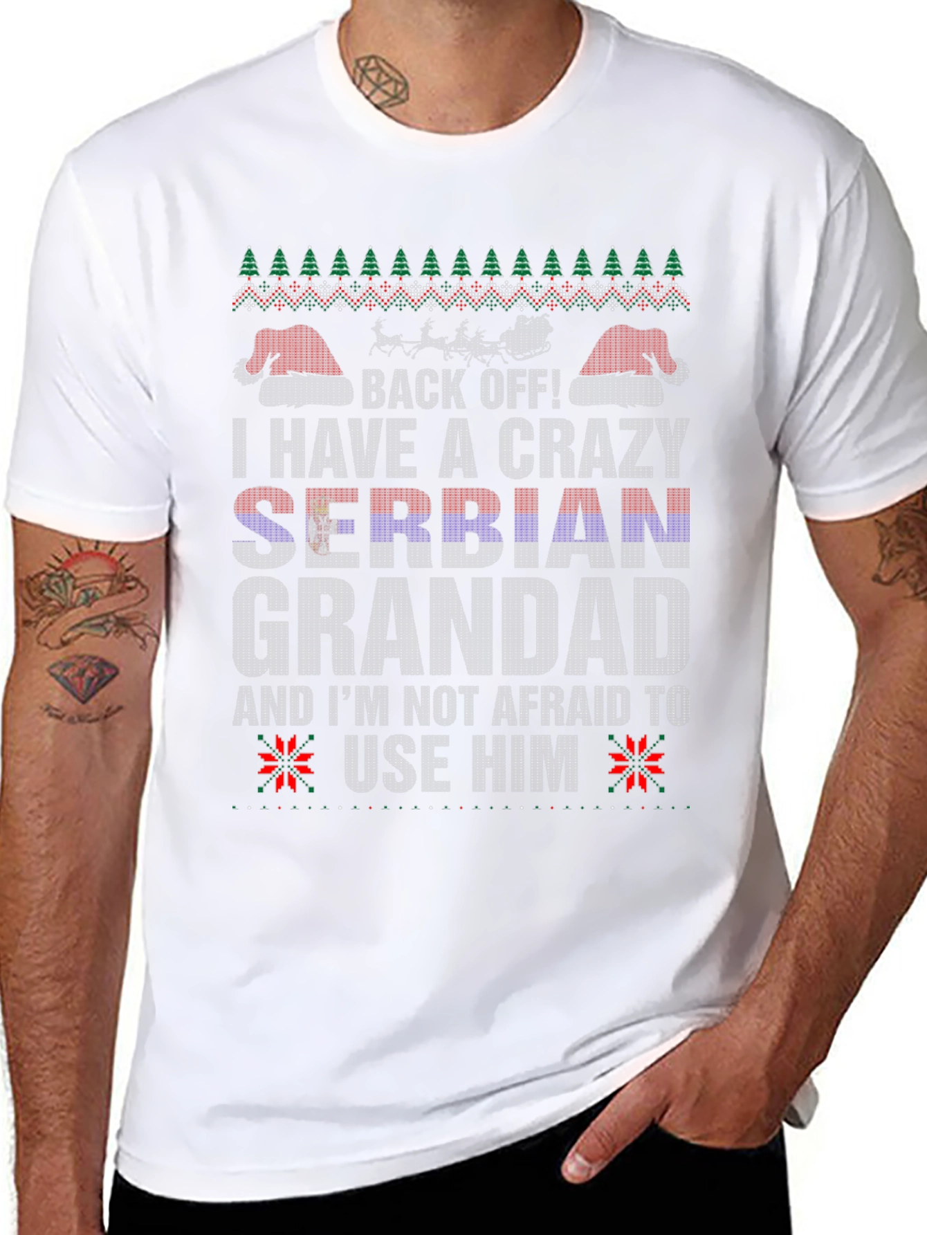 Crazy Serbian Grandad Ugly Christmas Sweater T-Shirt