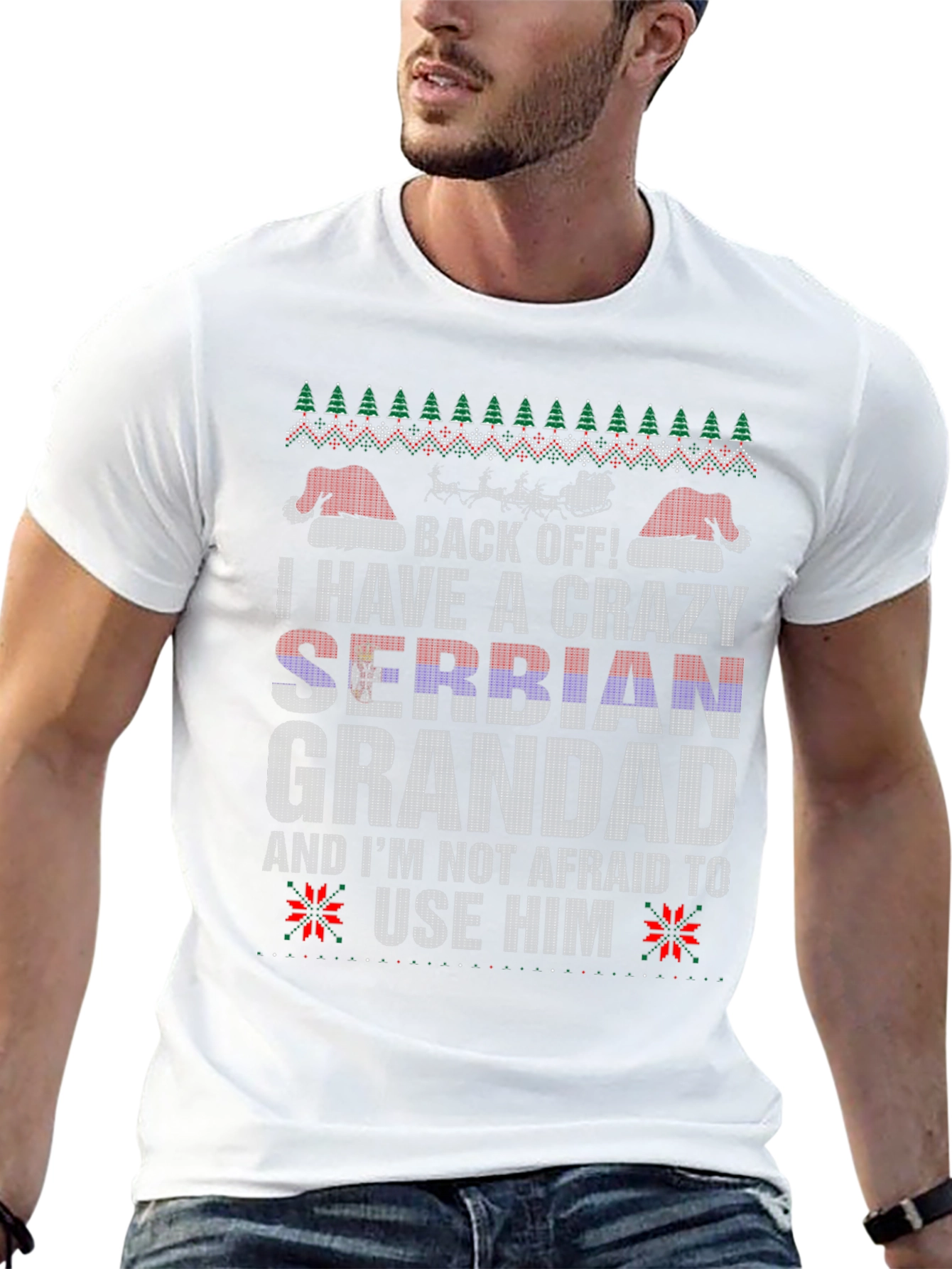 Crazy Serbian Grandad Ugly Christmas Sweater T-Shirt