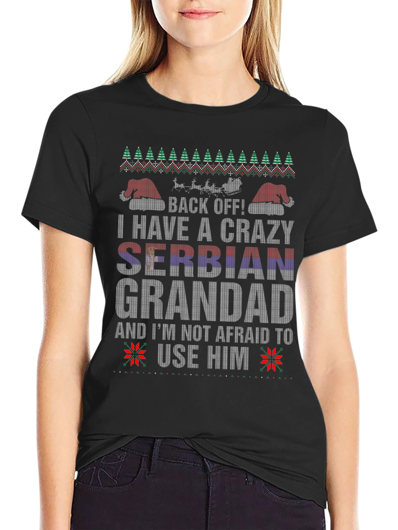 Crazy Serbian Grandad Ugly Christmas Sweater T-Shirt