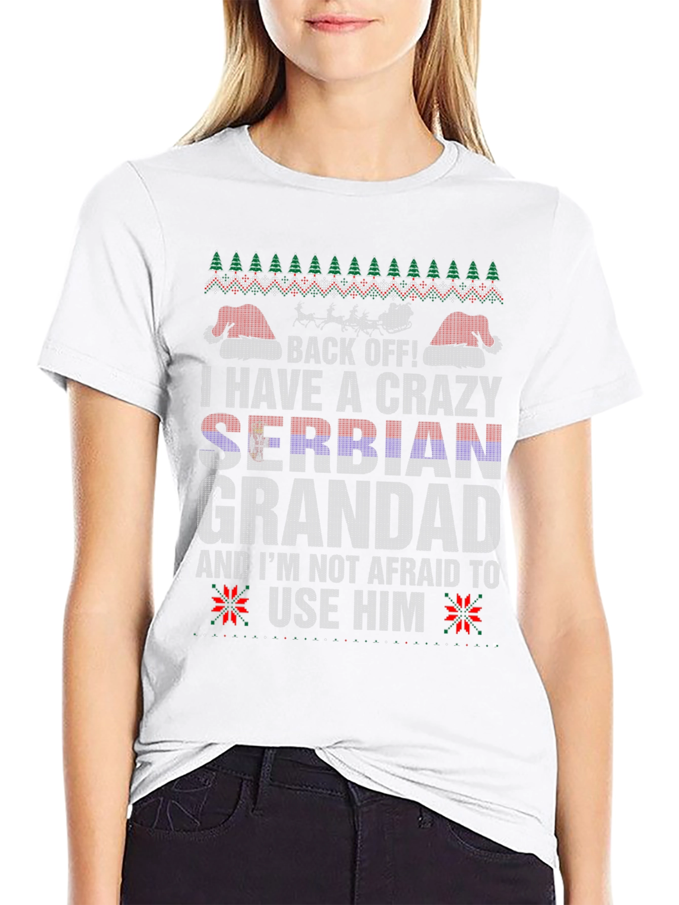 Crazy Serbian Grandad Ugly Christmas Sweater T-Shirt