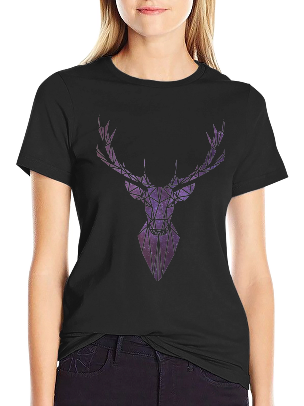 Geometric Galaxy Deer Head Graphic T-Shirt
