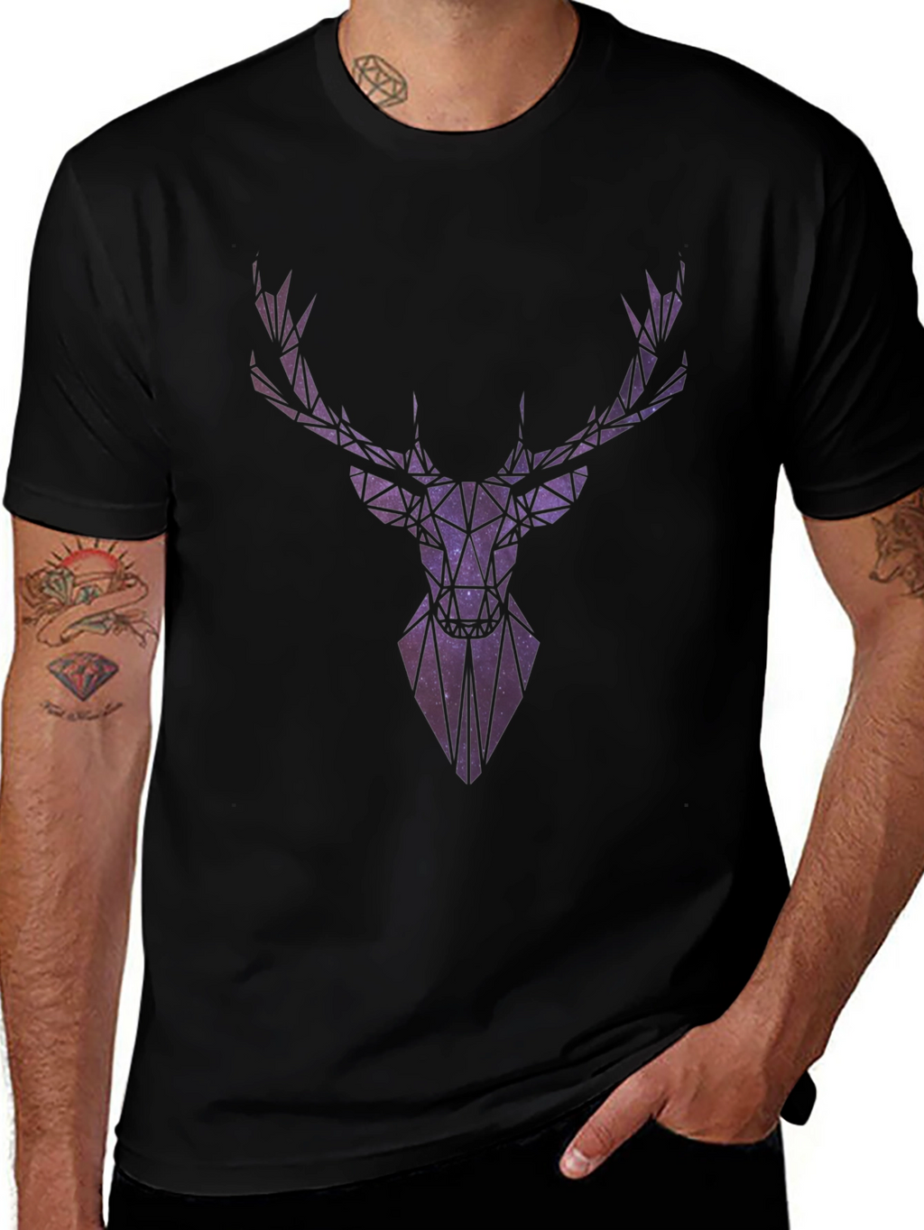 Geometric Galaxy Deer Head Graphic T-Shirt
