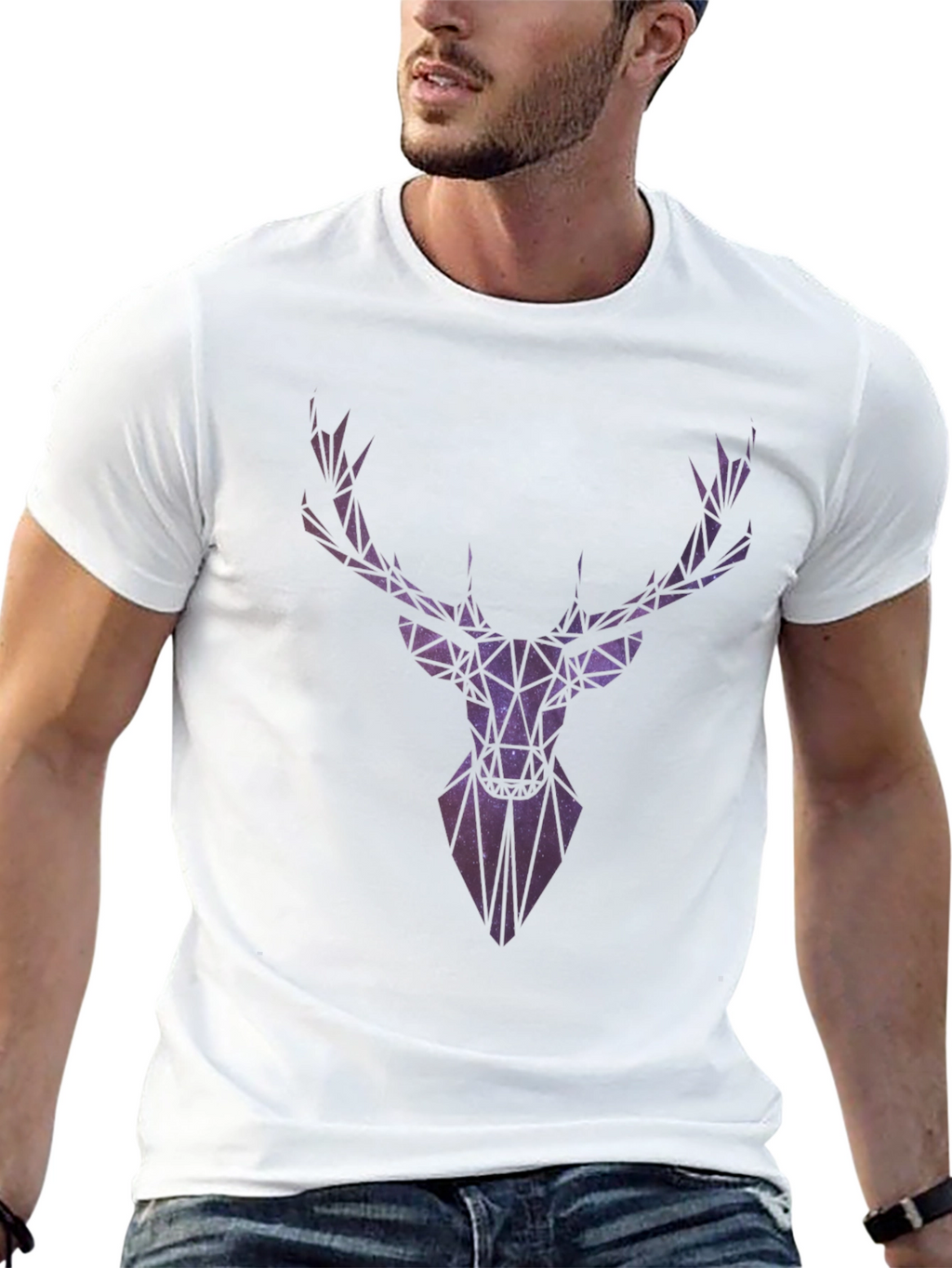 Geometric Galaxy Deer Head Graphic T-Shirt