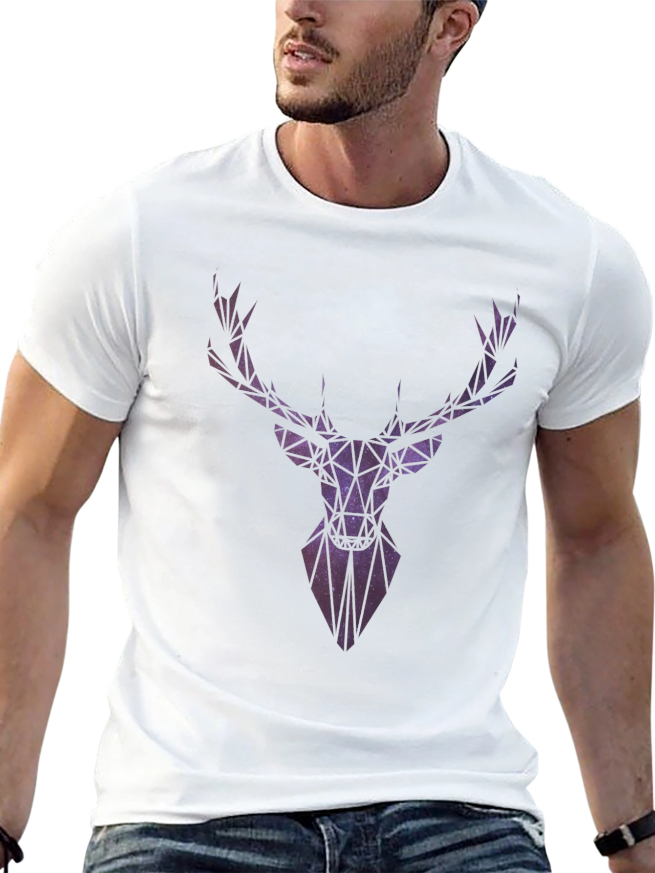 Geometric Galaxy Deer Head Graphic T-Shirt